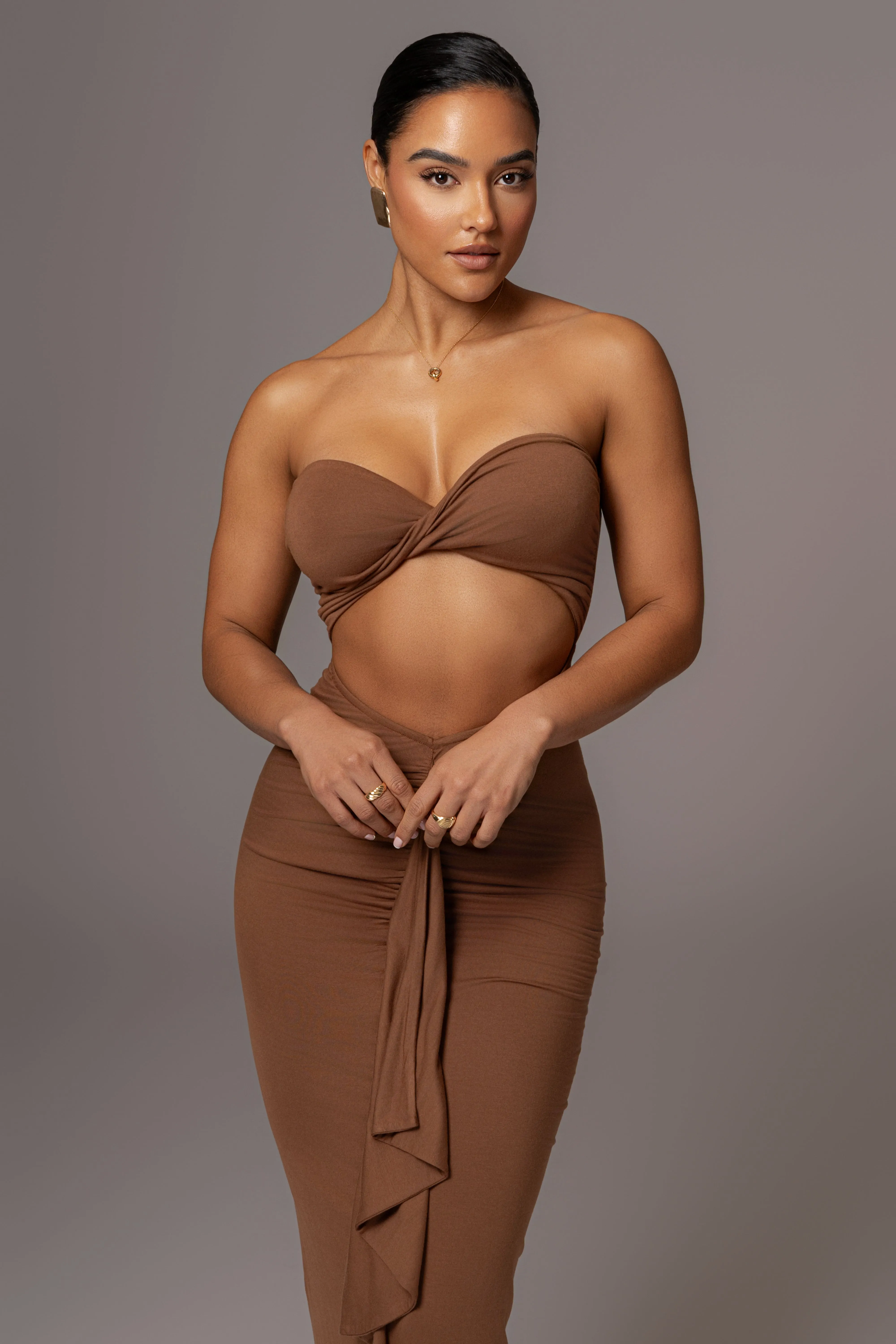 Chocolate Strapless Drape Maxi Dress sold by JLUXLABEL product image thumbnail 4