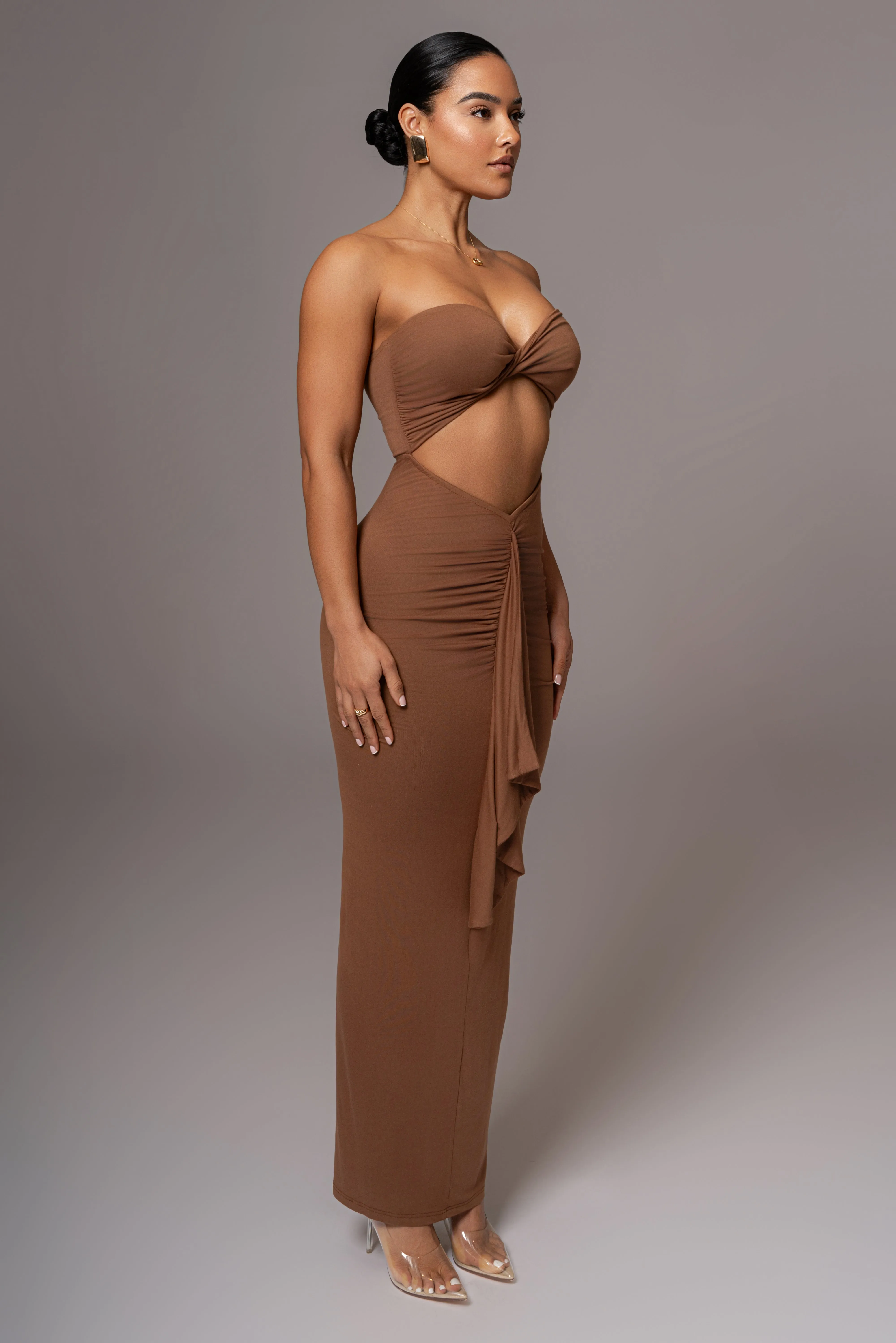 Chocolate Strapless Drape Maxi Dress sold by JLUXLABEL product image thumbnail 3