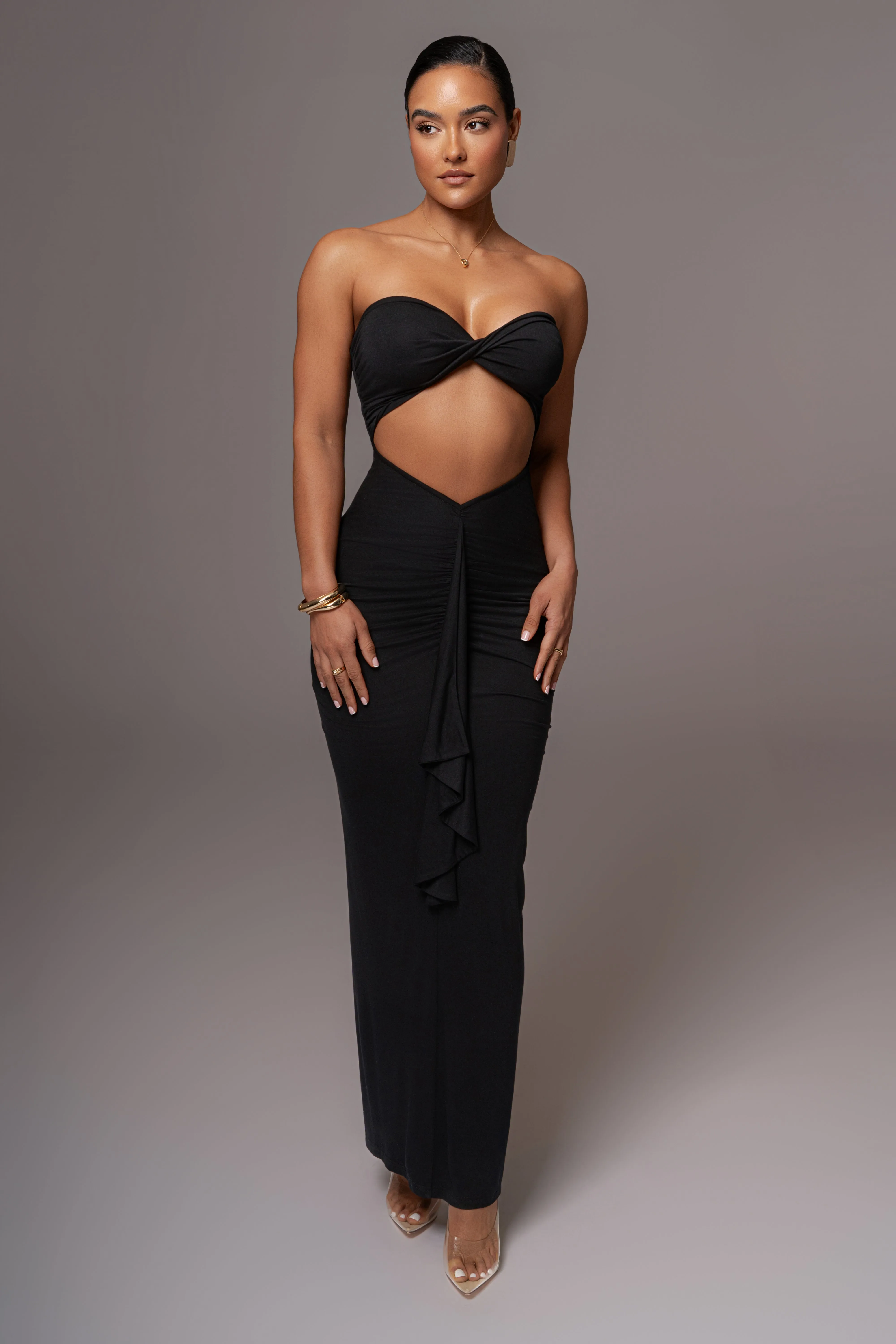 Black Strapless Drape Maxi Dress sold by JLUXLABEL product image thumbnail 3