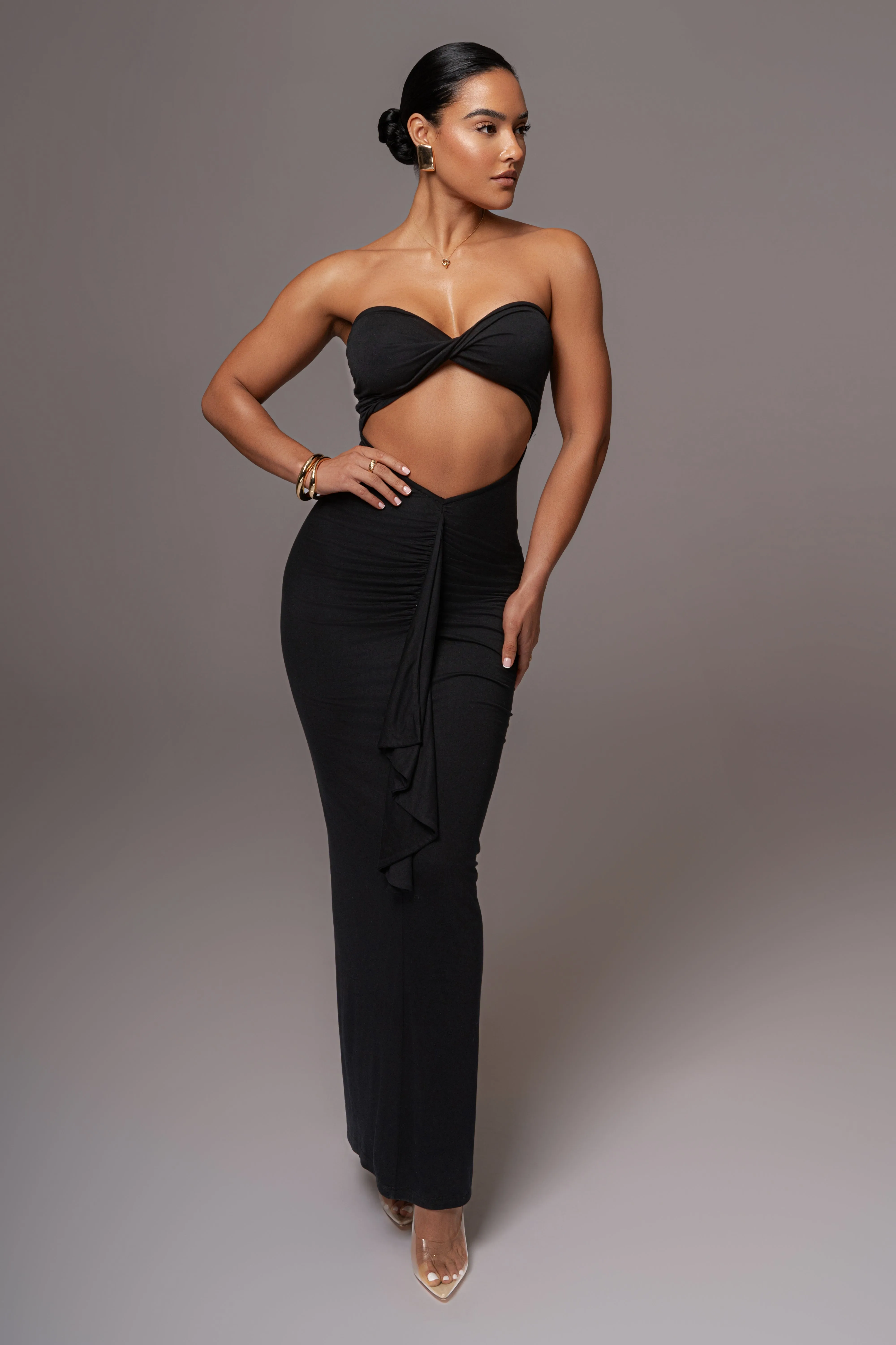 Black Strapless Drape Maxi Dress sold by JLUXLABEL product image thumbnail 4