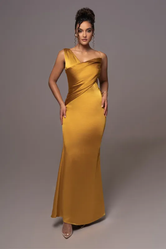 Yellow Satin Belle Maxi Dress sold by JLUXLABEL