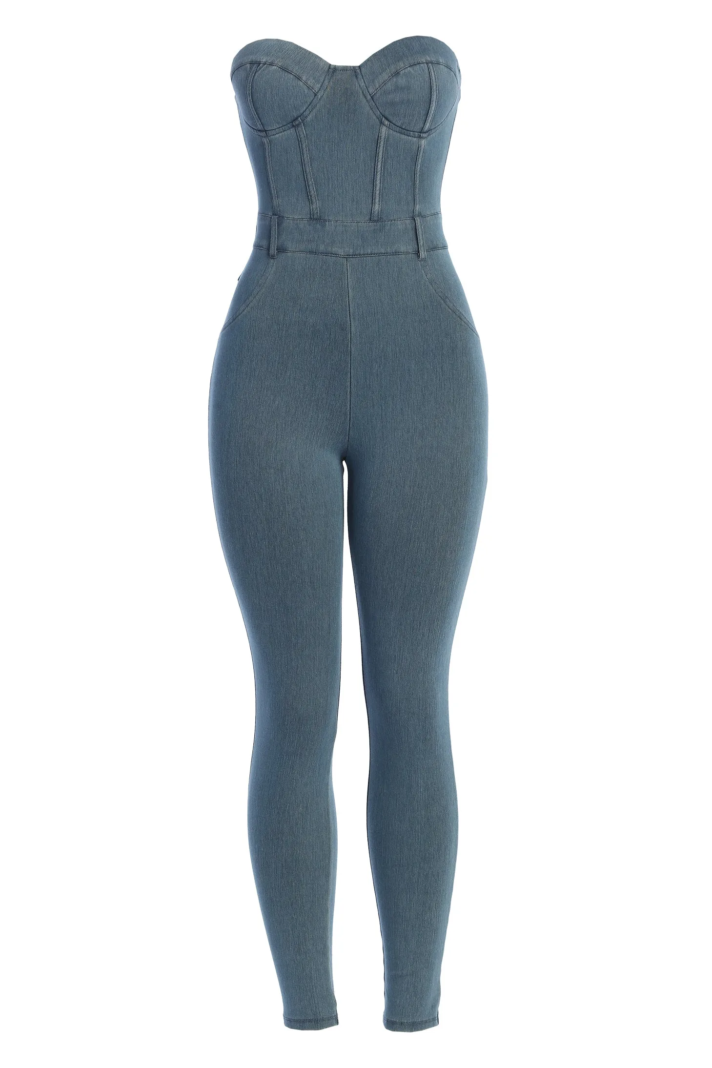 Medium Wash Denim Diya Bustier Jumpsuit sold by JLUXLABEL product image thumbnail 2