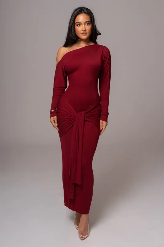 Burgundy Dawn Drape Maxi Dress sold by JLUXLABEL