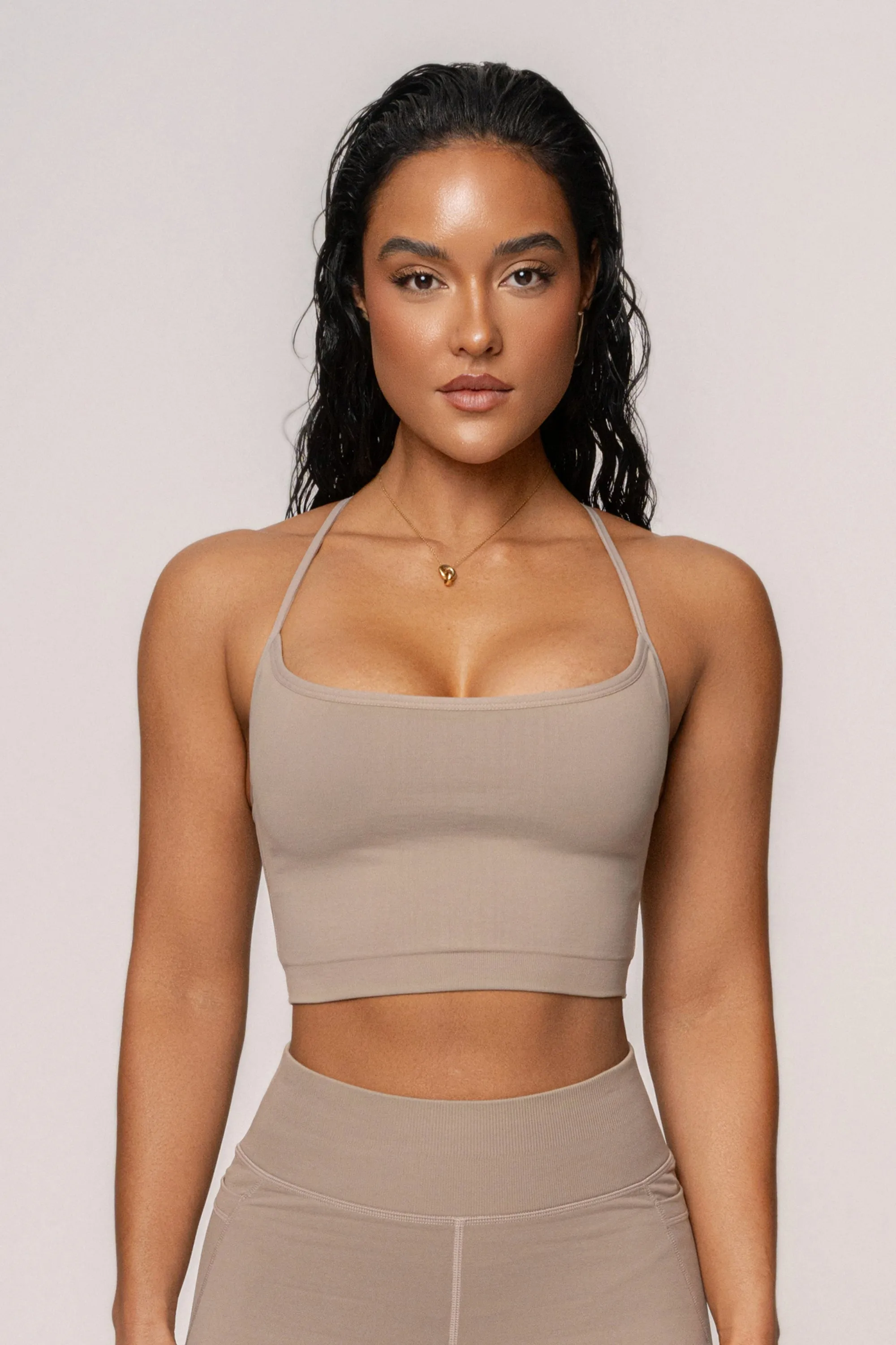 Beige Active Crop Top sold by JLUXLABEL