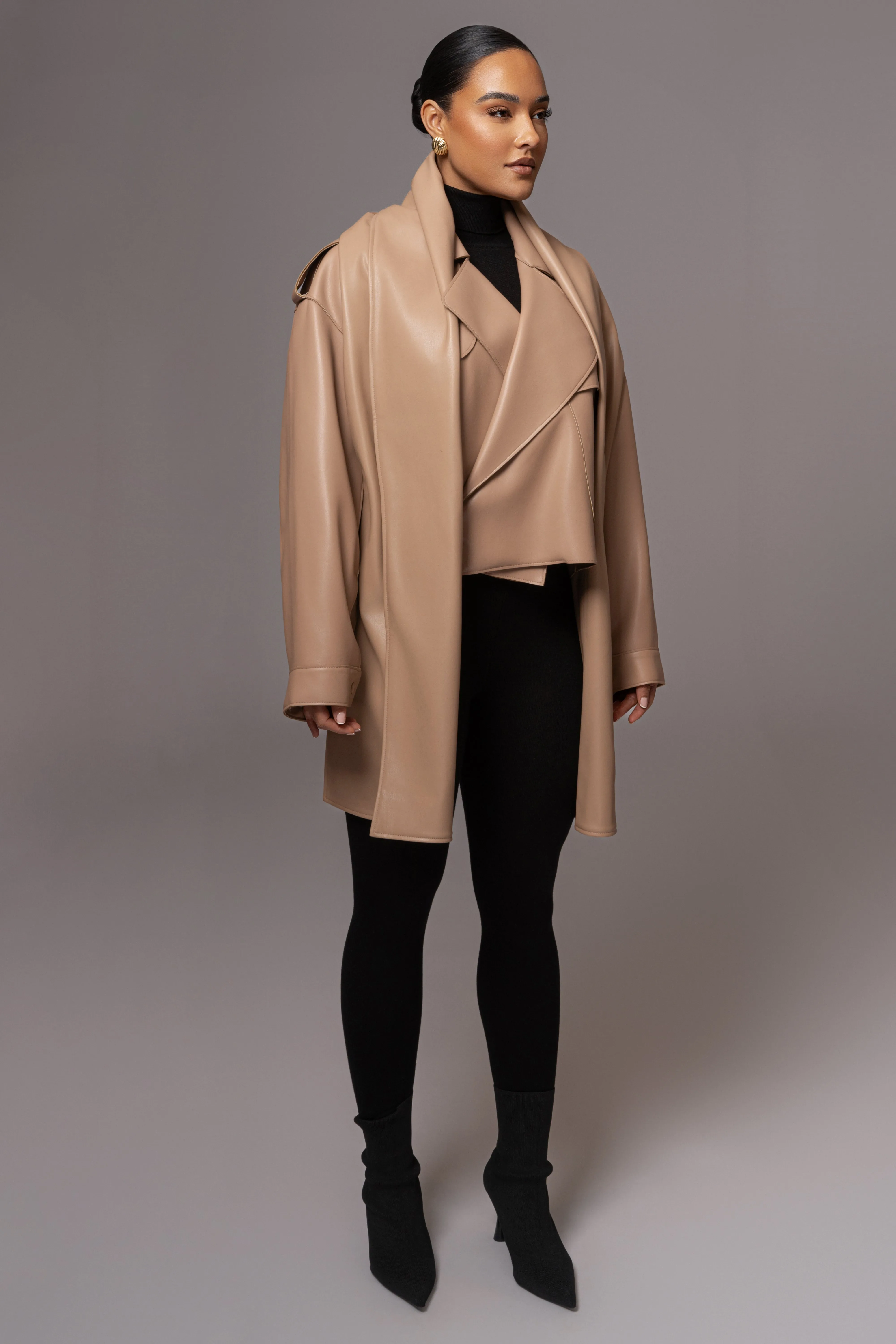 Tan Fine Faux Leather Scarf sold by JLUXLABEL product image thumbnail 5