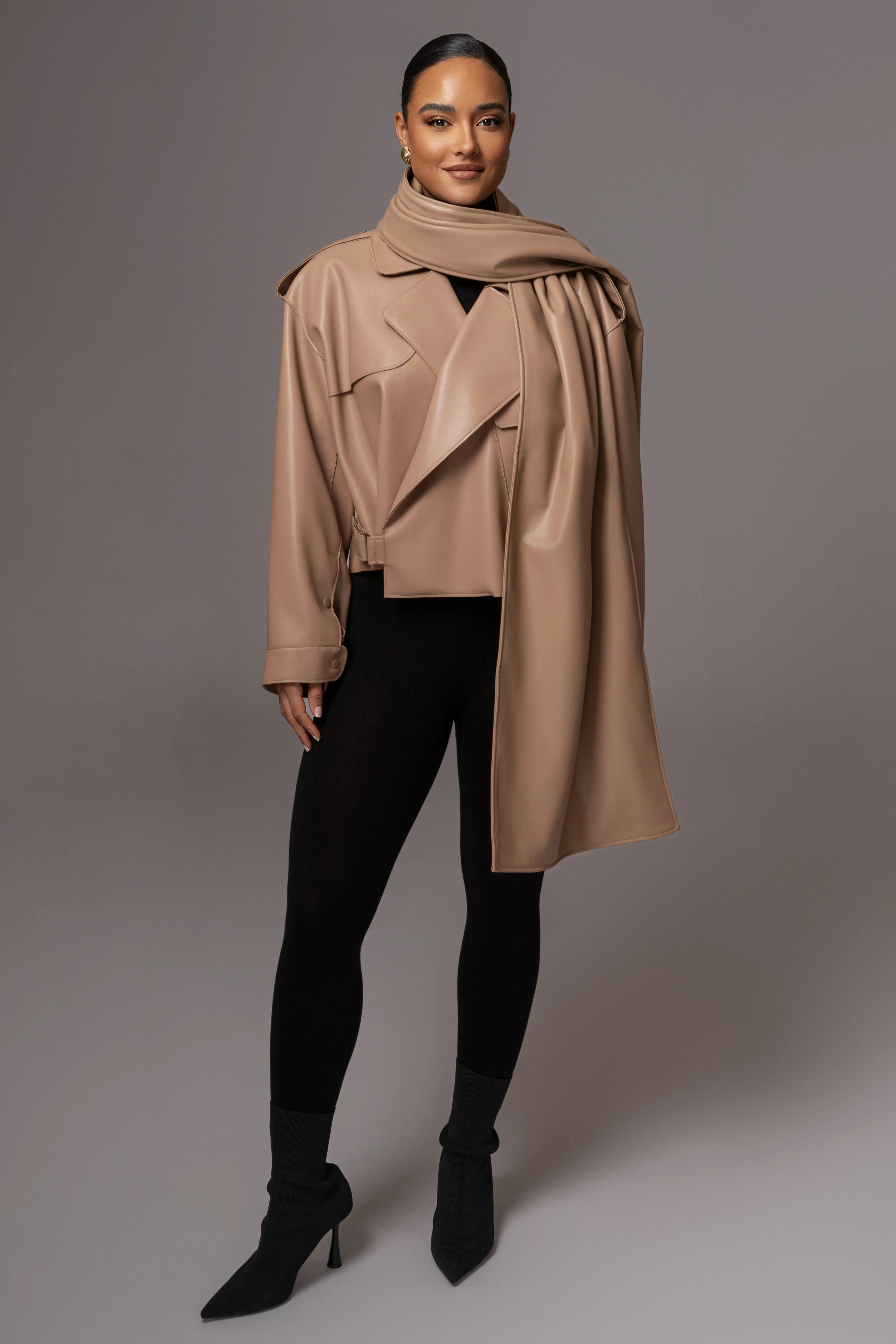 Tan Fine Faux Leather Scarf sold by JLUXLABEL