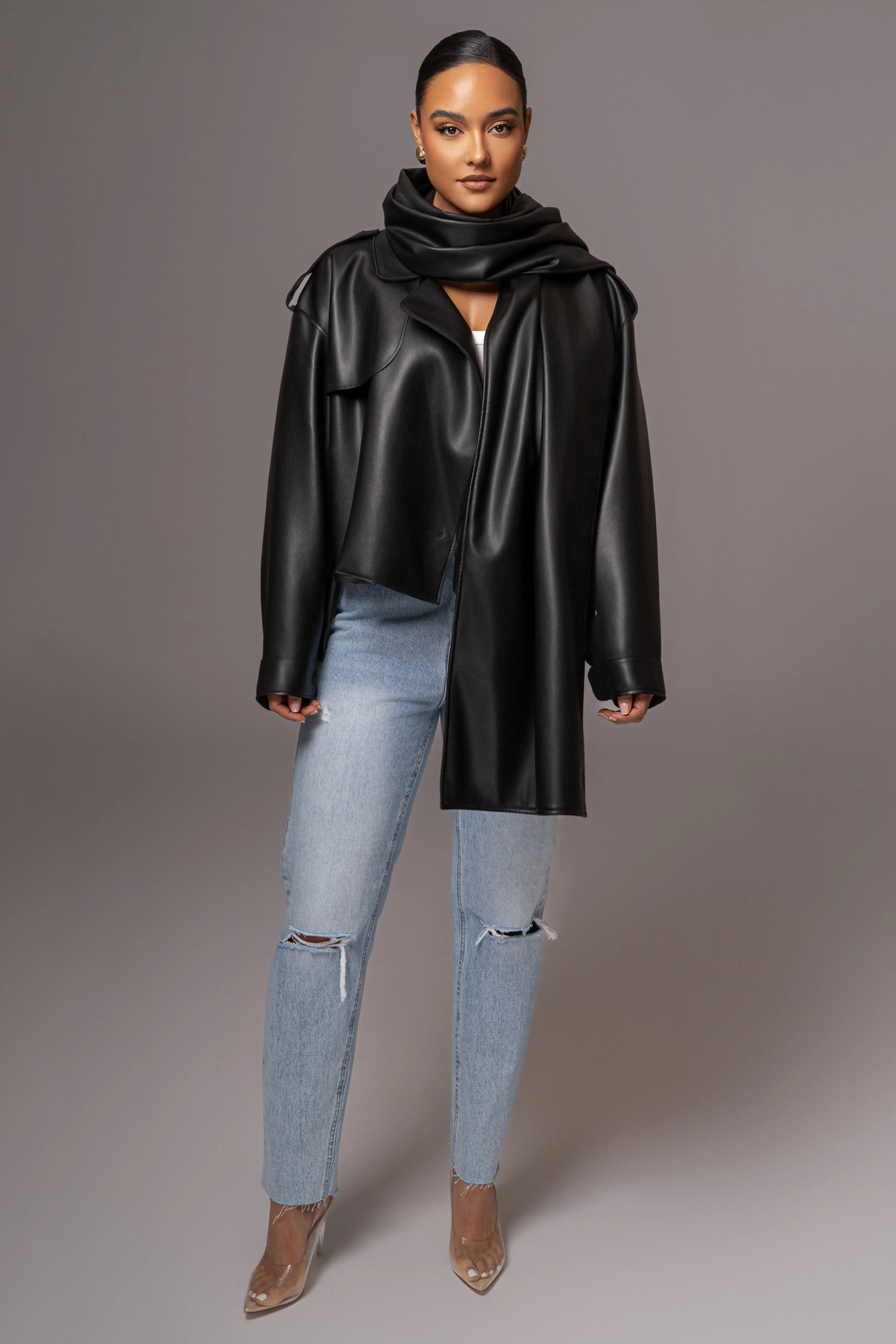 Black Fine Faux Leather Scarf sold by JLUXLABEL