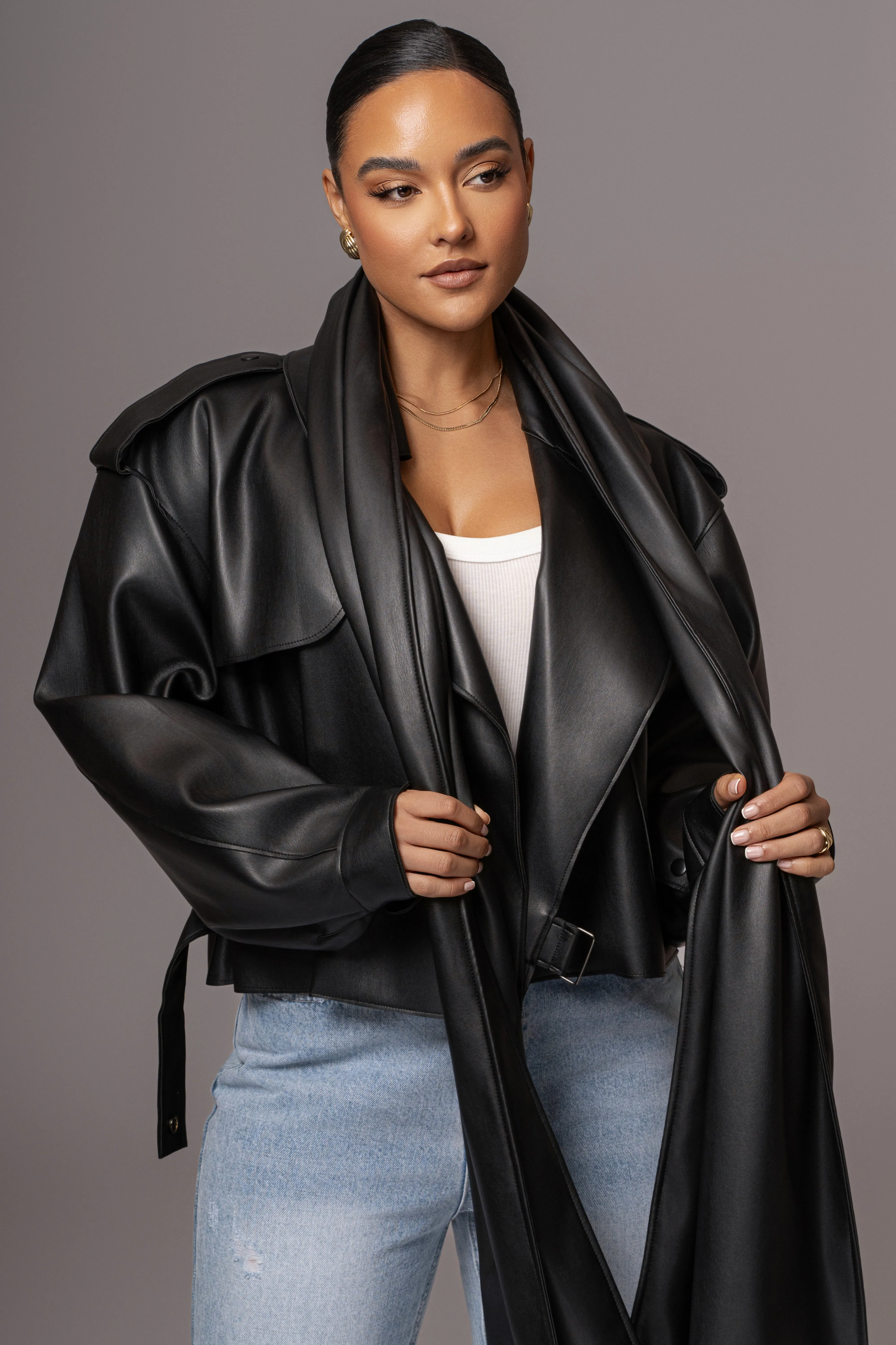 Black Fine Faux Leather Scarf sold by JLUXLABEL product image thumbnail 4