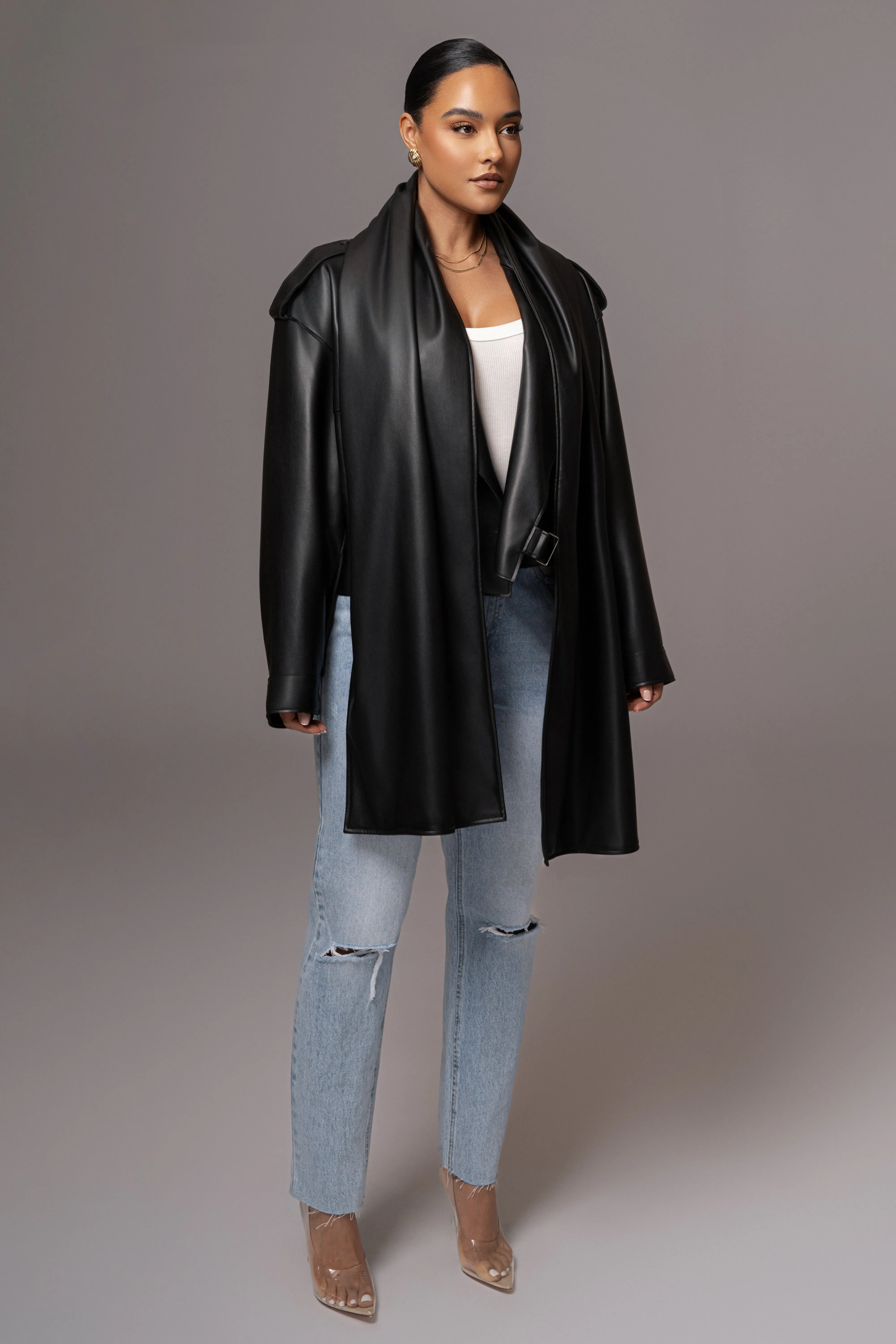 Black Fine Faux Leather Scarf sold by JLUXLABEL product image thumbnail 2