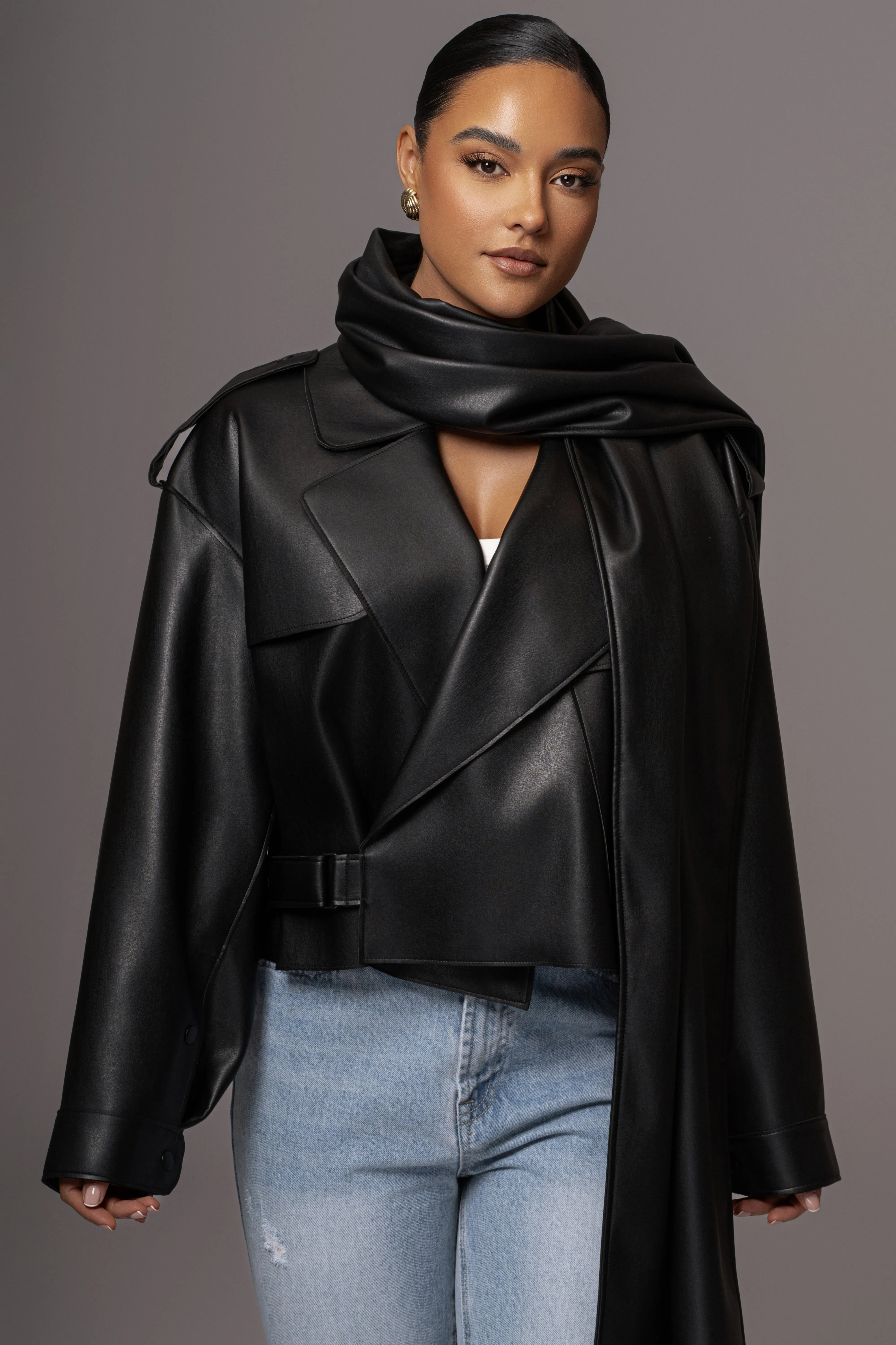 Black Fine Faux Leather Scarf sold by JLUXLABEL product image thumbnail 3