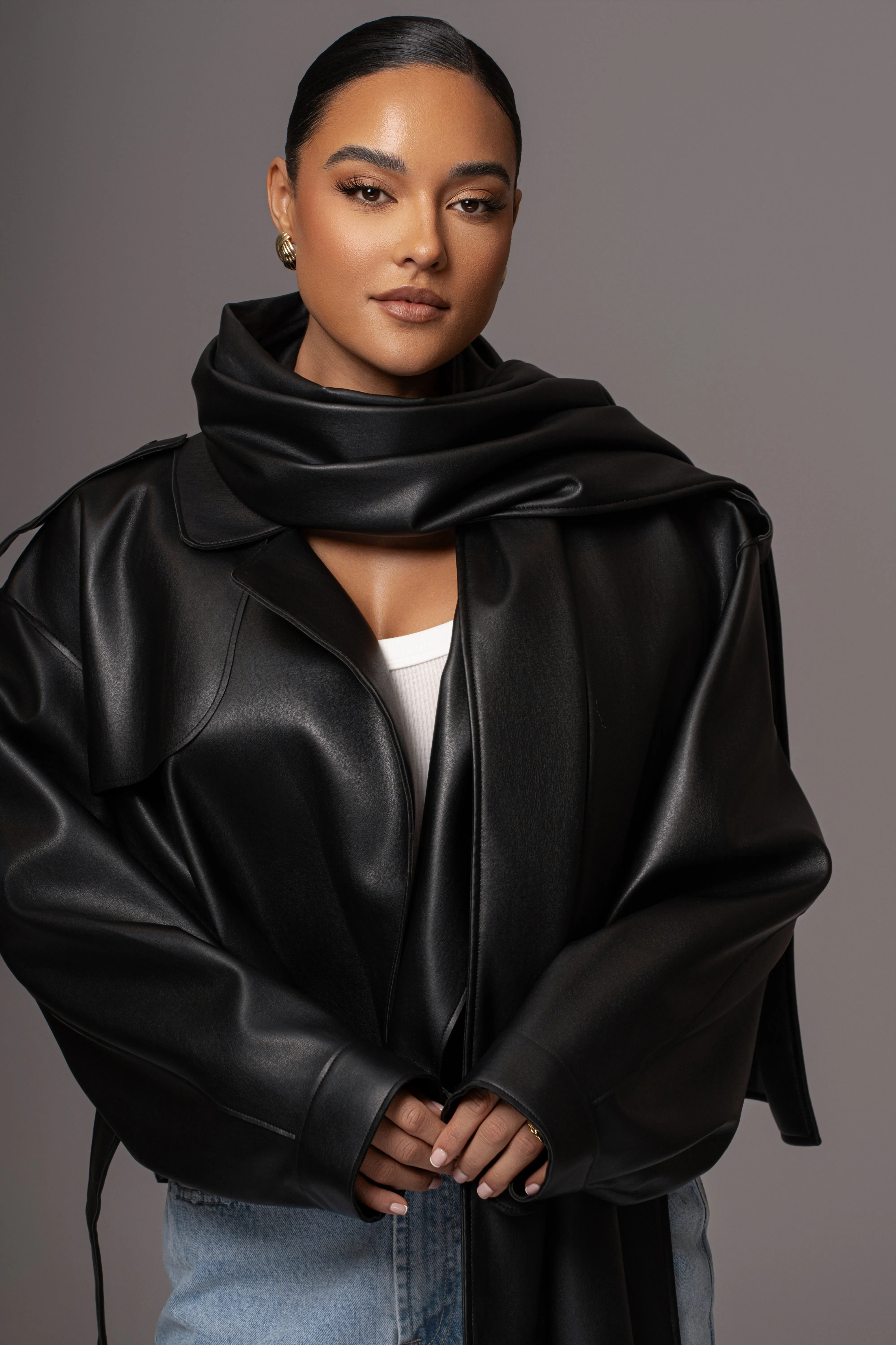 Black Fine Faux Leather Scarf sold by JLUXLABEL product image thumbnail 5