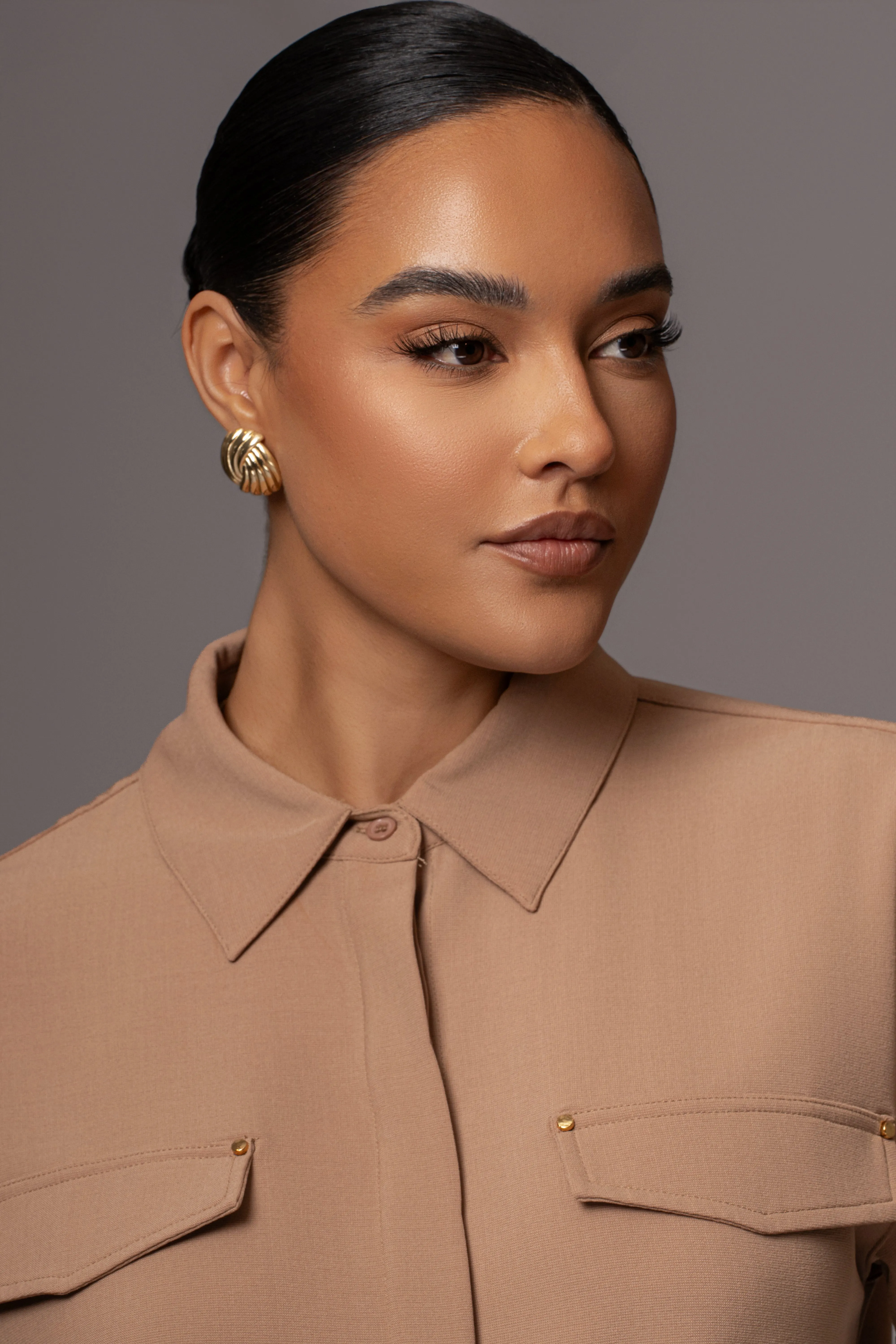 Tan Stella Button Up Shirt sold by JLUXLABEL product image thumbnail 4