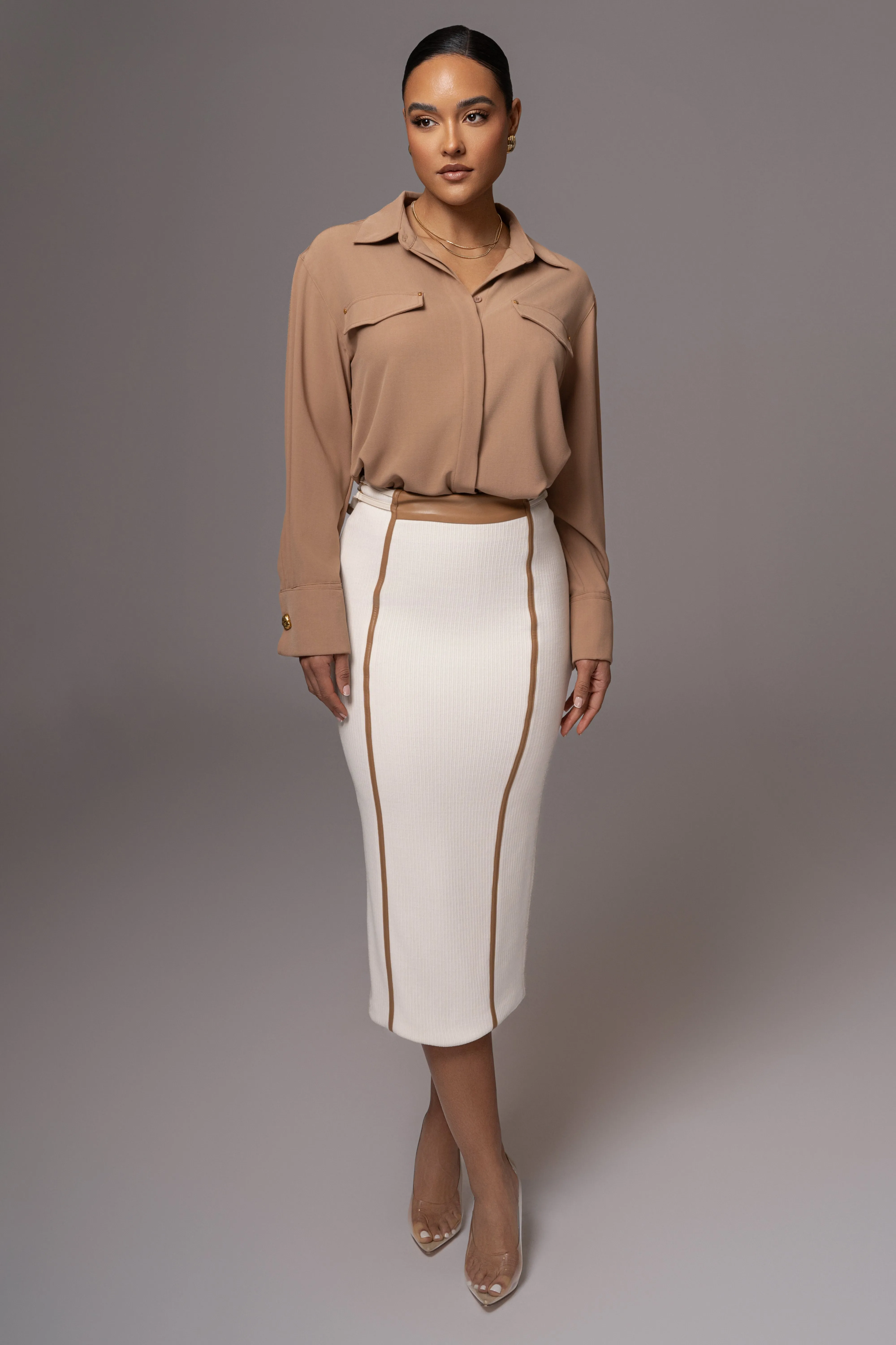 Tan Stella Button Up Shirt sold by JLUXLABEL product image thumbnail 3