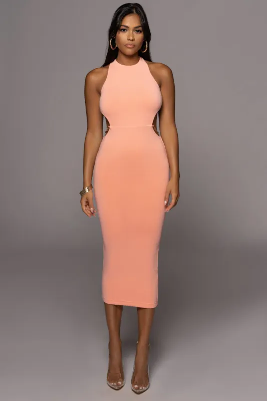 Peach Empress Midi Dress sold by JLUXLABEL