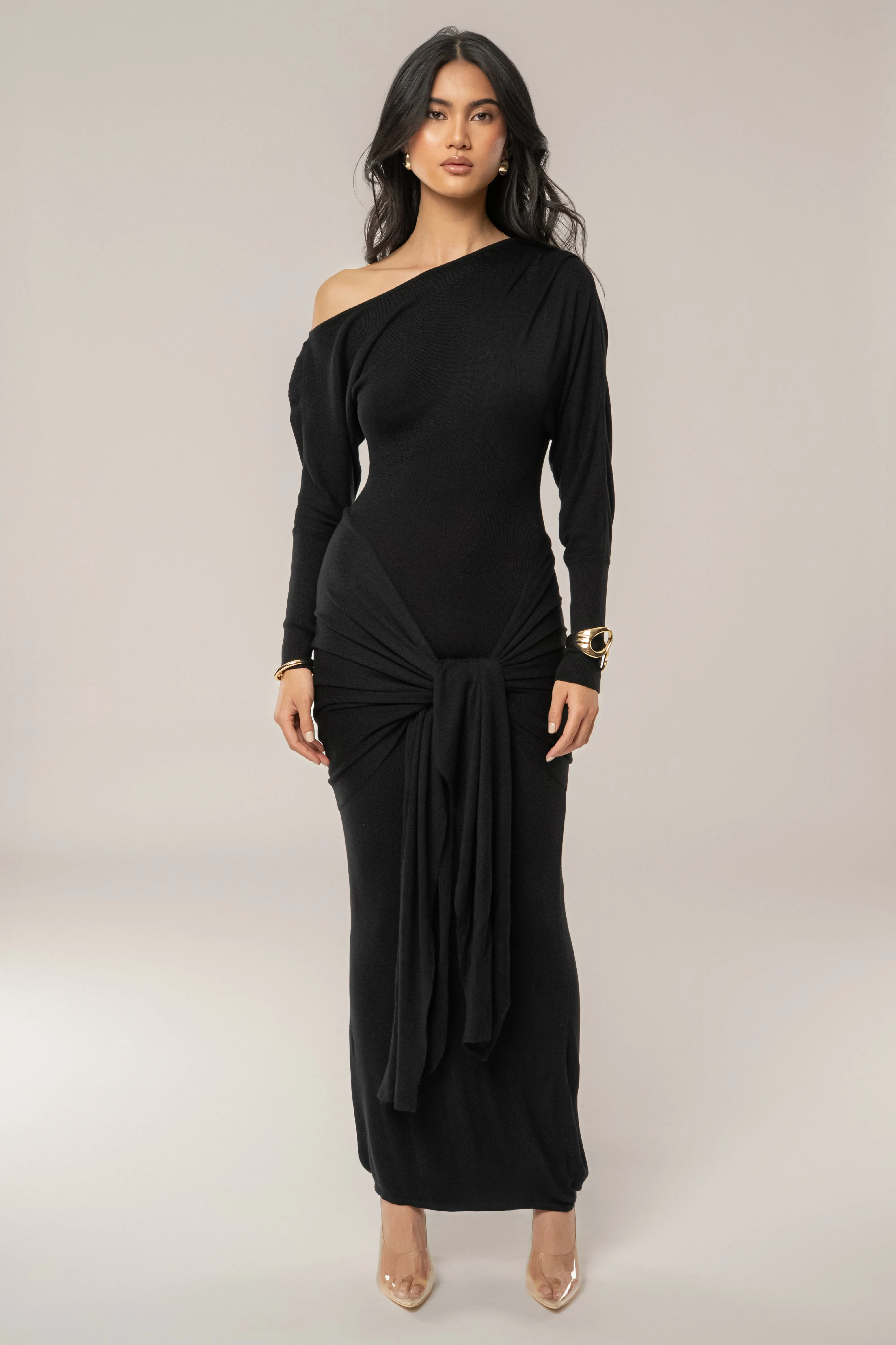 Black Dawn Drape Maxi Dress sold by JLUXLABEL product image thumbnail 3