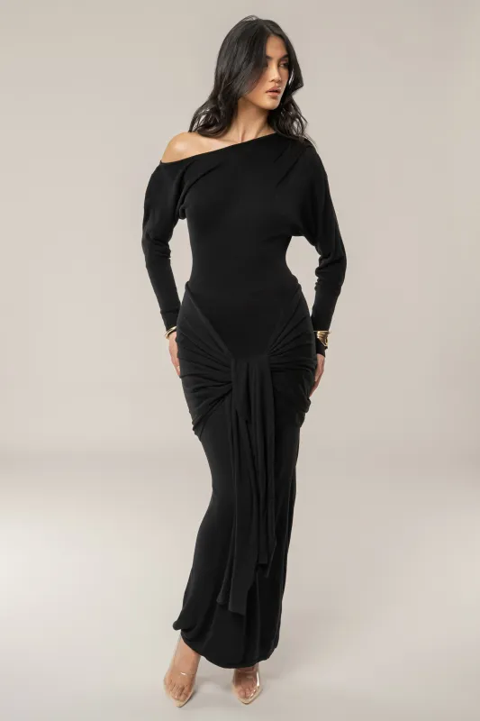 Black Dawn Drape Maxi Dress sold by JLUXLABEL