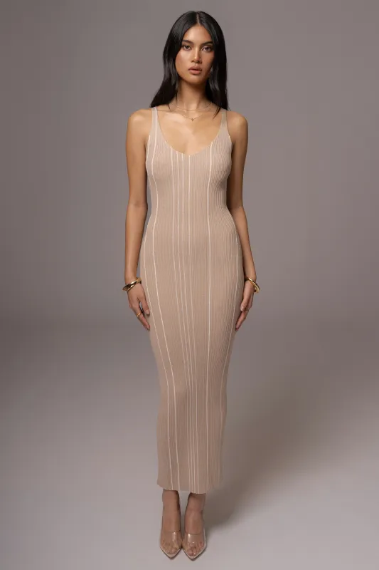 Beige Sammi Seamed Maxi Dress sold by JLUXLABEL