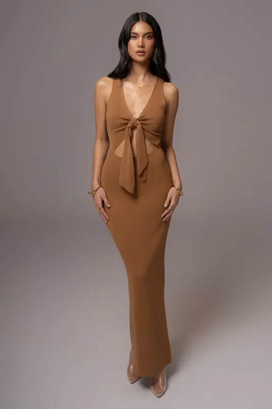 Tan Adrienna Maxi Dress sold by JLUXLABEL