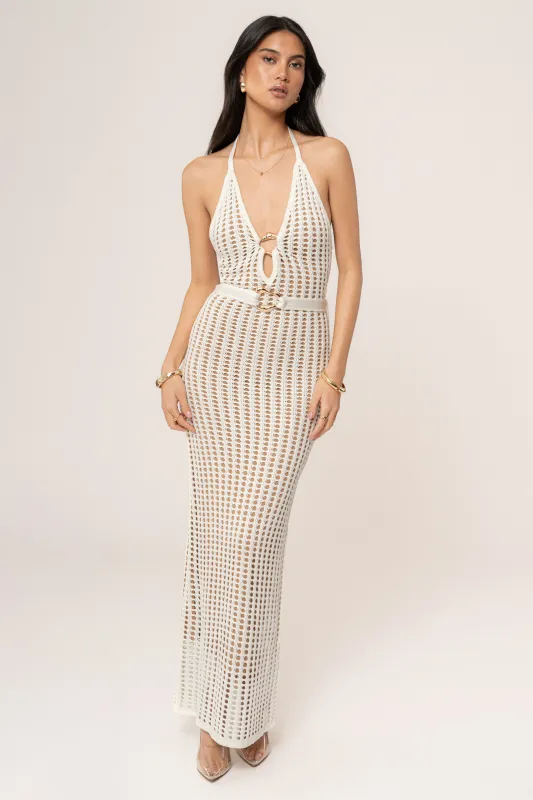 Ivory Oceanic Dream Crochet Maxi Dress sold by JLUXLABEL