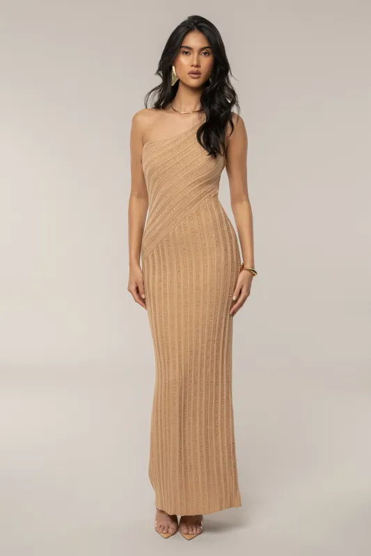 Tan Fringe Knit Maxi Dress sold by JLUXLABEL