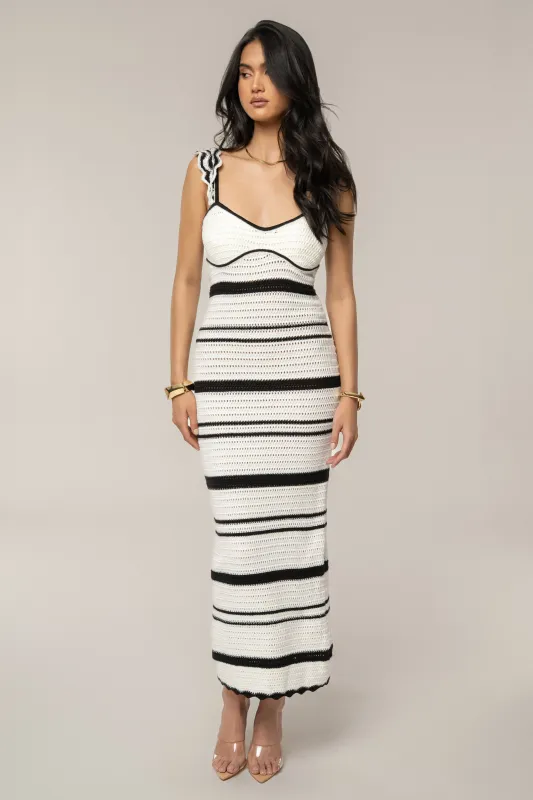 Ivory/Black Norina Striped Midi Dress sold by JLUXLABEL