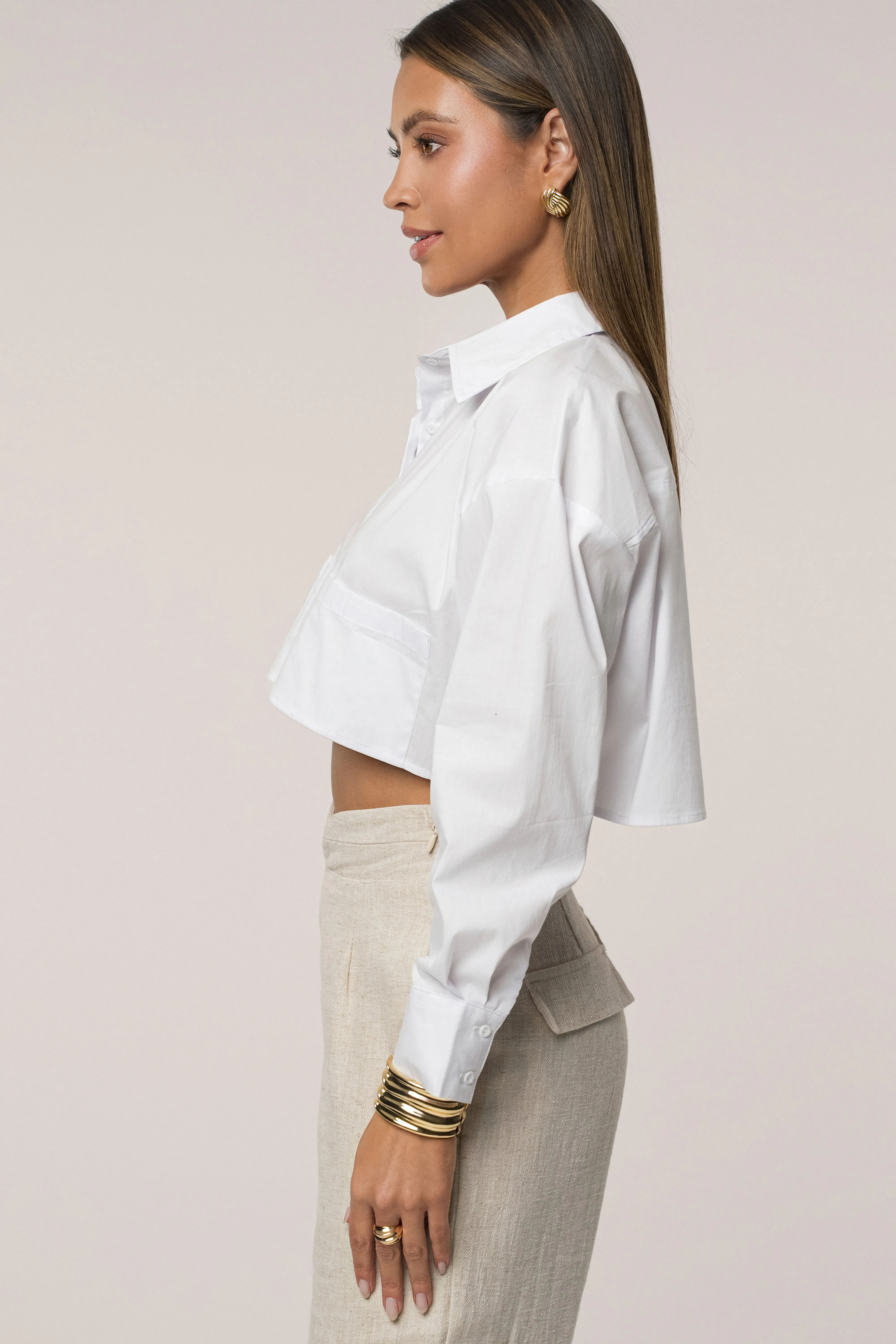 Ivory Classic Collared Crop Top sold by JLUXLABEL product image thumbnail 5