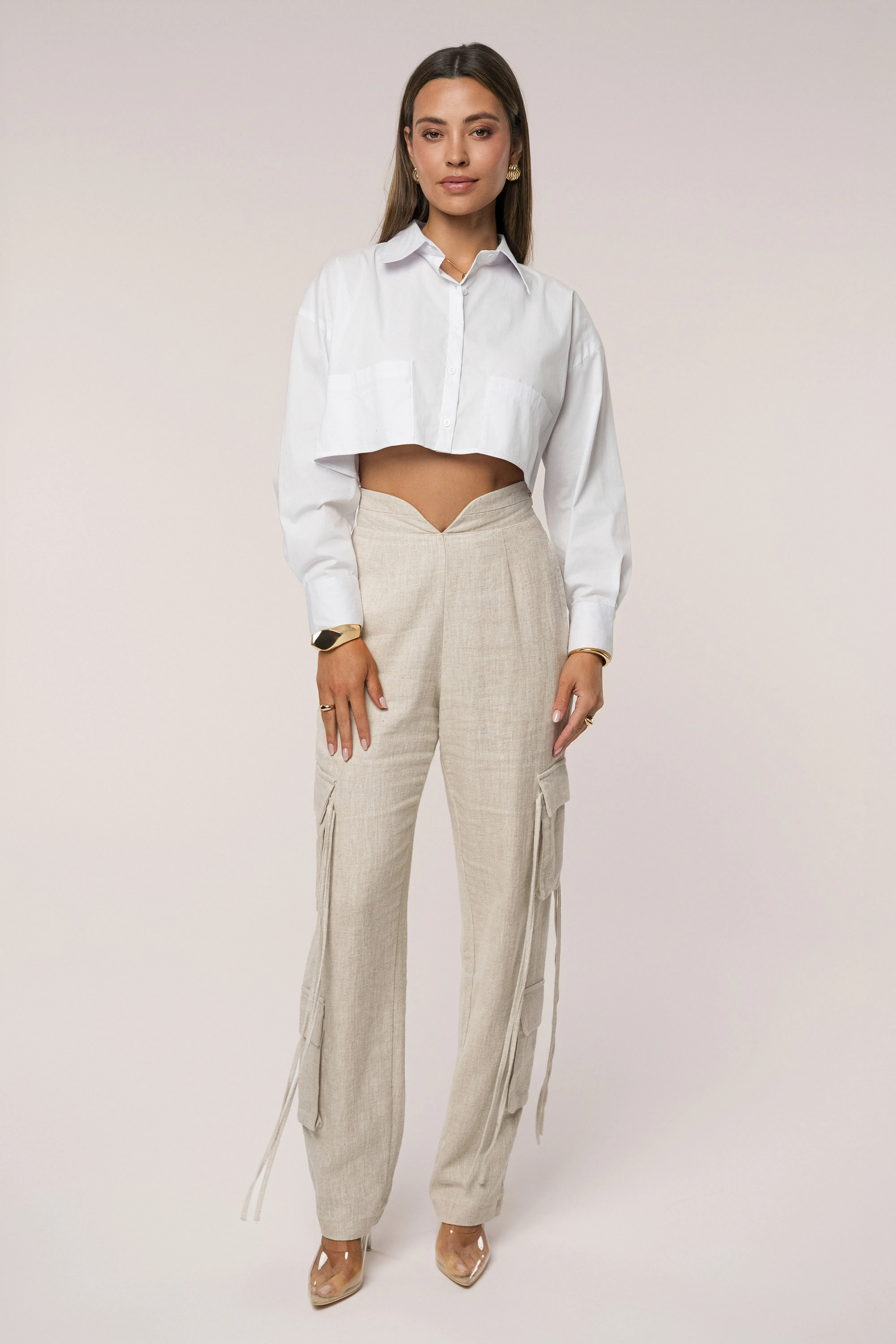 Ivory Classic Collared Crop Top sold by JLUXLABEL product image thumbnail 2