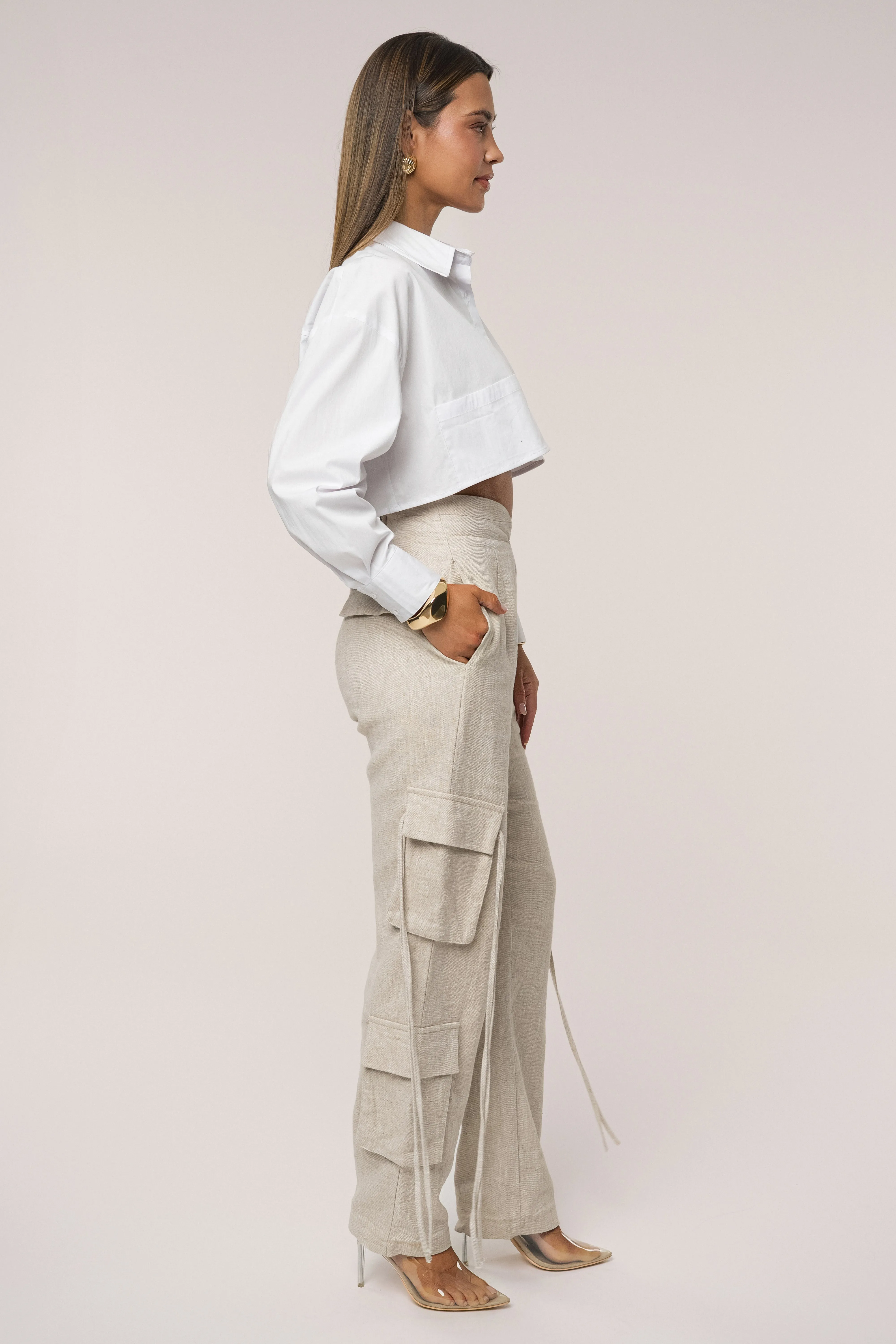 Ivory Classic Collared Crop Top sold by JLUXLABEL product image thumbnail 4