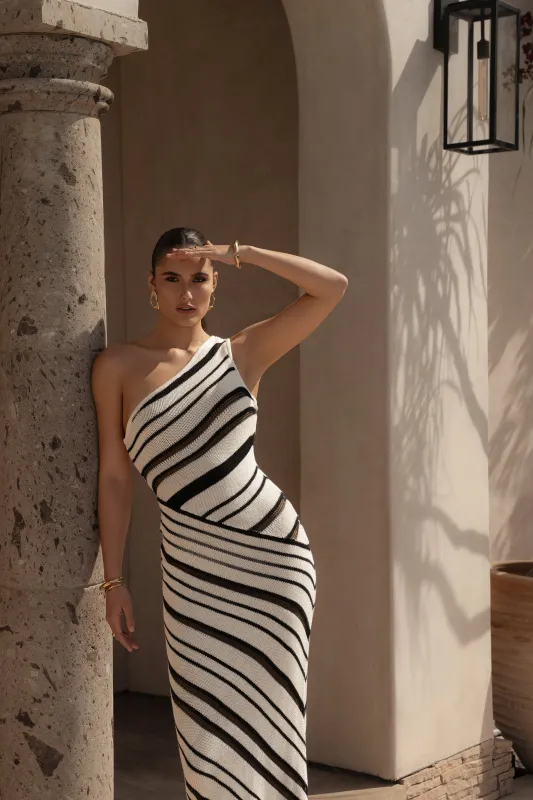 Ivory/Black Sanibel Ruched Maxi Knit Dress made by JLUXLABEL