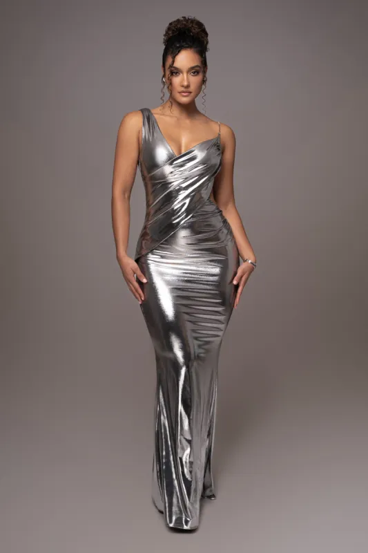 Silver Metallic Belle Maxi Dress sold by JLUXLABEL