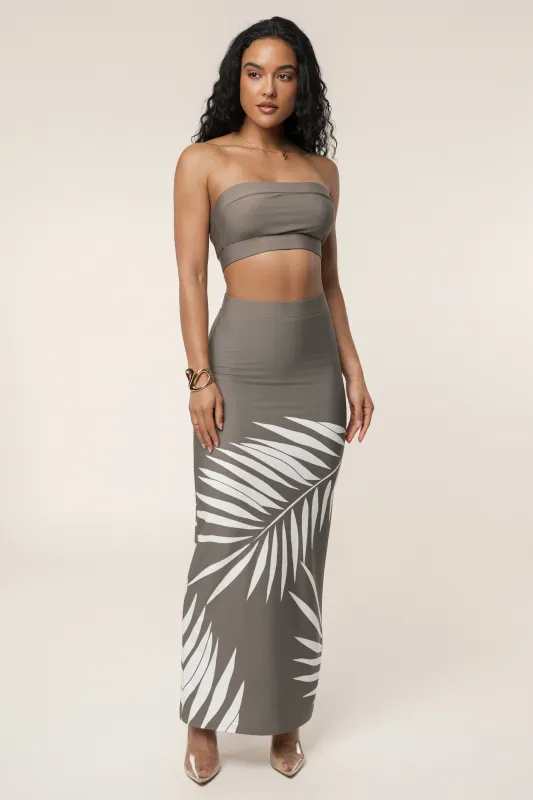 Tan Palm Print Fantasy Skirt Set sold by JLUXLABEL