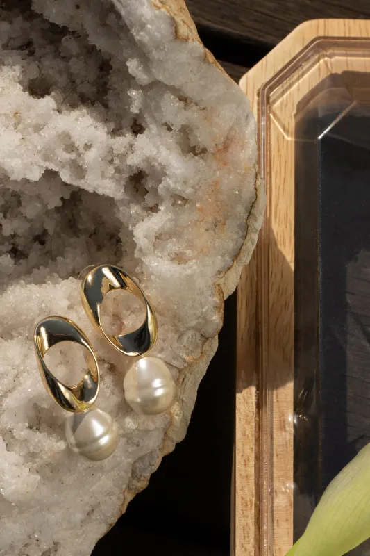 Gold Lia Pearl Earrings sold by JLUXLABEL