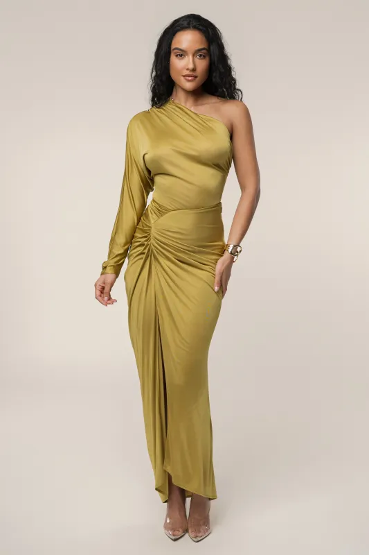 Lime Mira Drape Maxi Skirt sold by JLUXLABEL