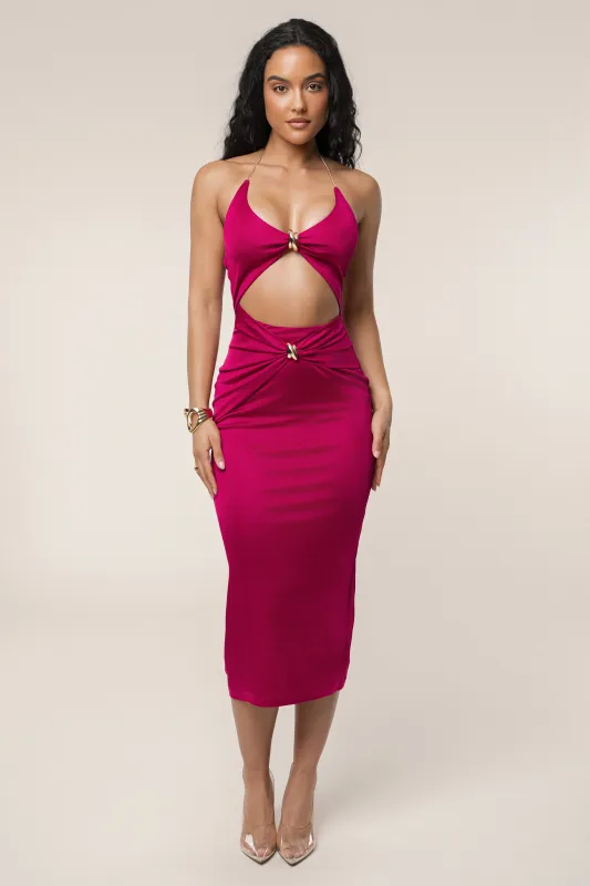 Berry Cutout Chain Midi Dress sold by JLUXLABEL