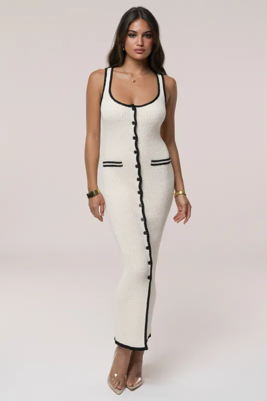 Ivory/Black Contrast Button Front Knit Dress sold by JLUXLABEL