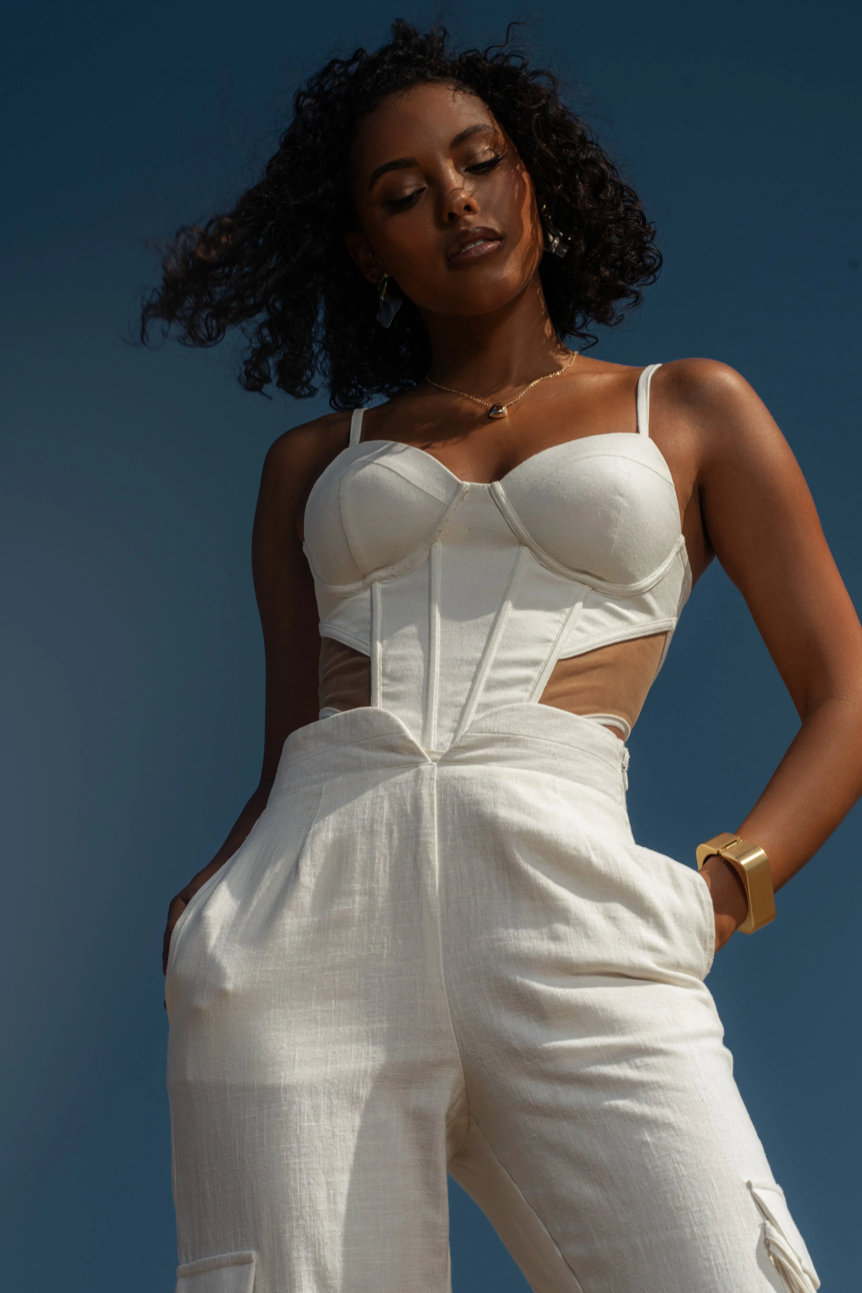 Ivory Horizon Linen Corset sold by JLUXLABEL