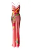PRE-ORDER Pink Satin Floral Print Maxi Dress sold by JLUXLABEL
