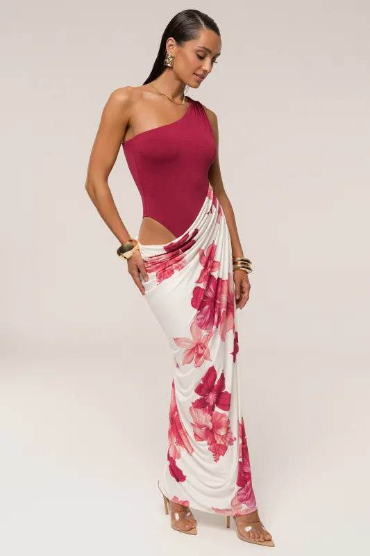Red Floral Serenade Print Maxi Dress sold by JLUXLABEL