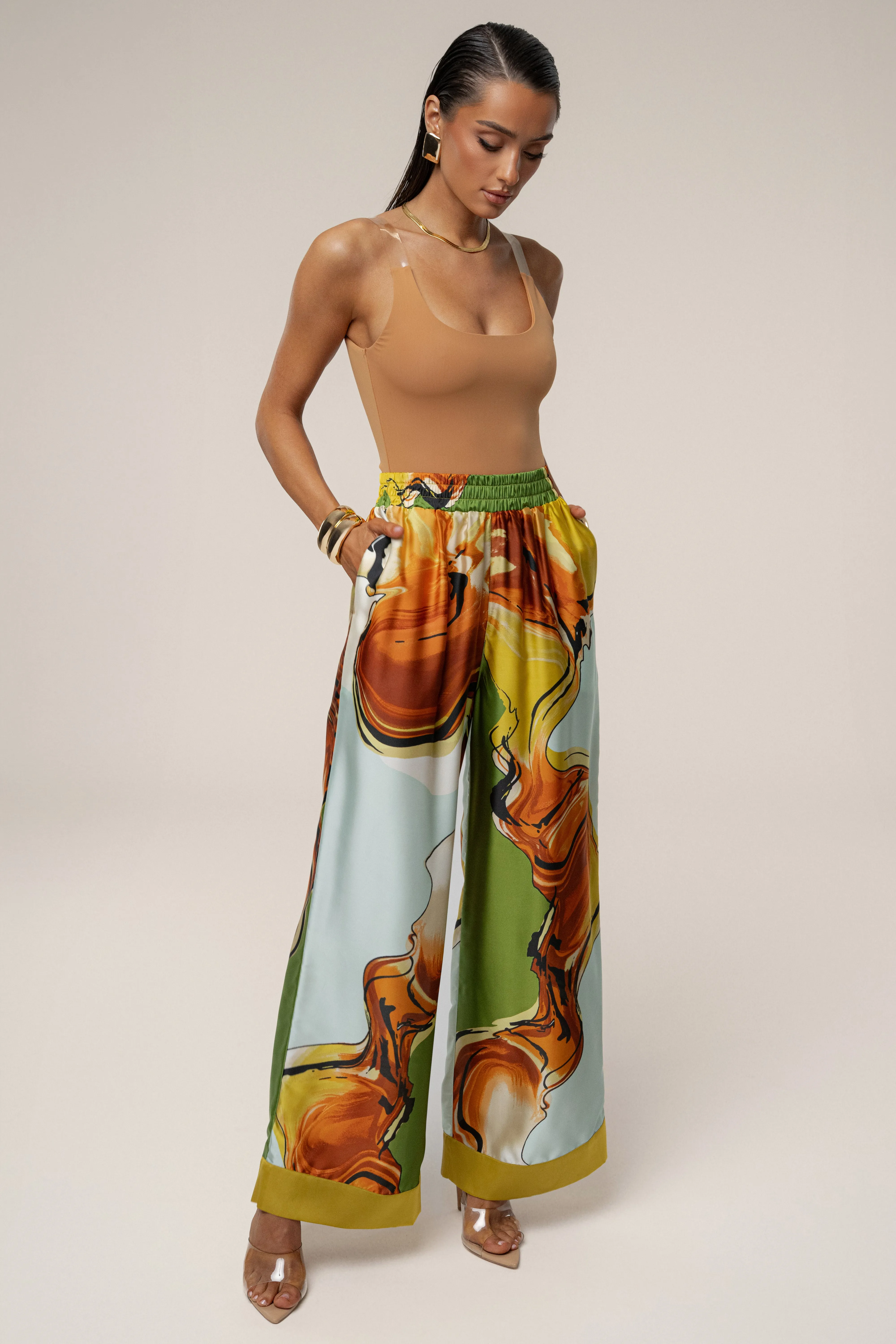 Green Tropical Print Jet Set Wide Leg Pants sold by JLUXLABEL product image thumbnail 2
