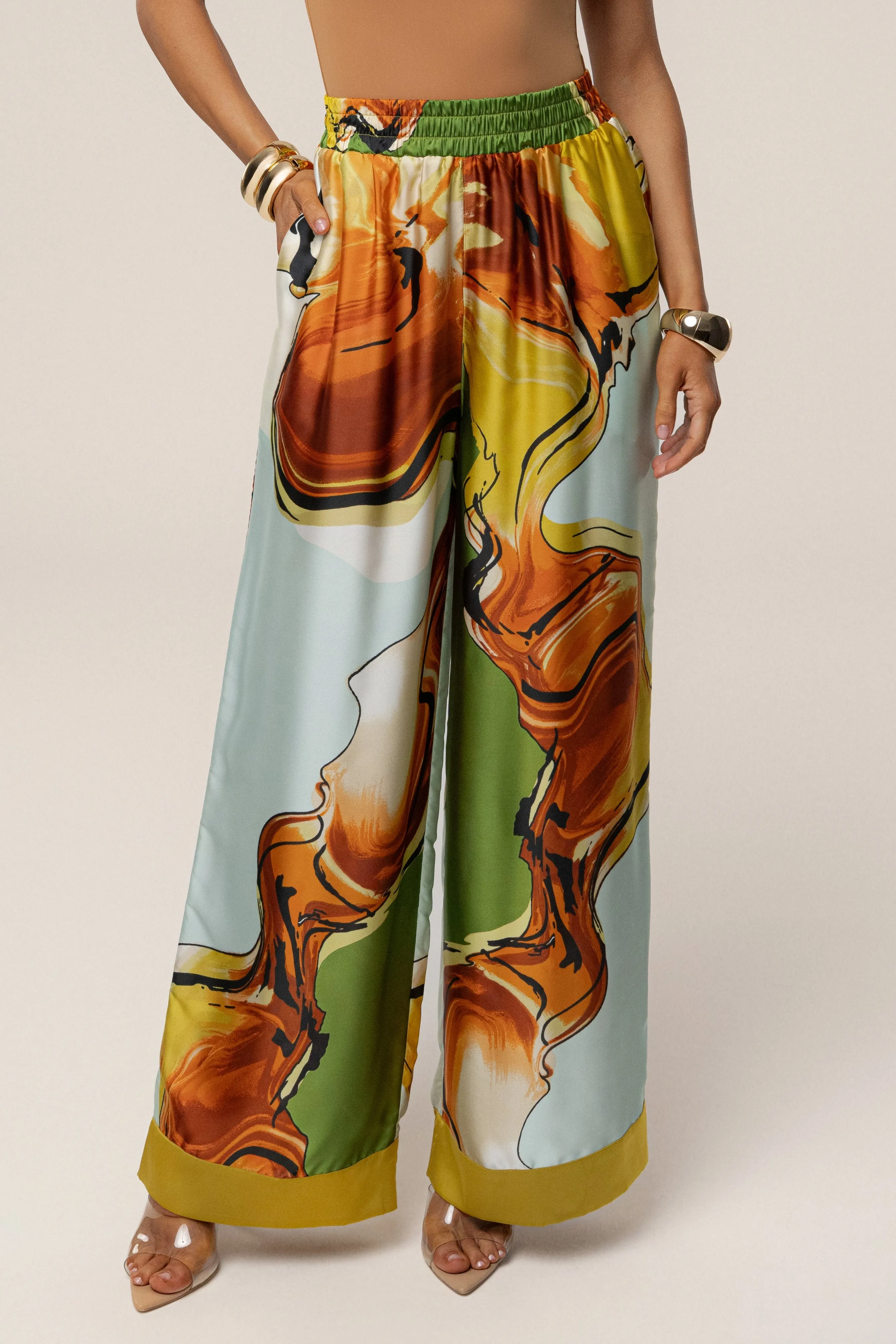 Green Tropical Print Jet Set Wide Leg Pants sold by JLUXLABEL product image thumbnail 3