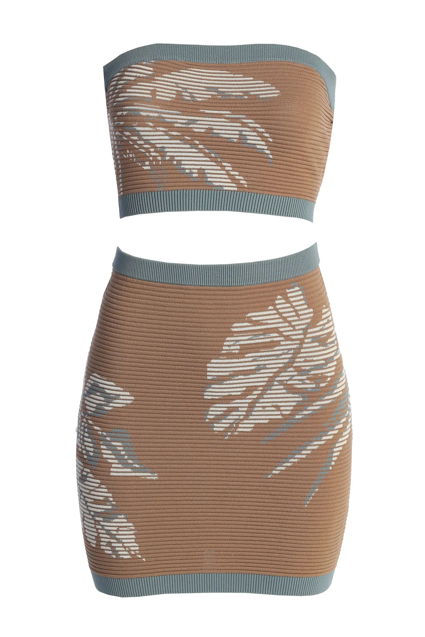 Taupe/Sky Blue Lush Shores Print Skirt Set sold by JLUXLABEL product image thumbnail 3