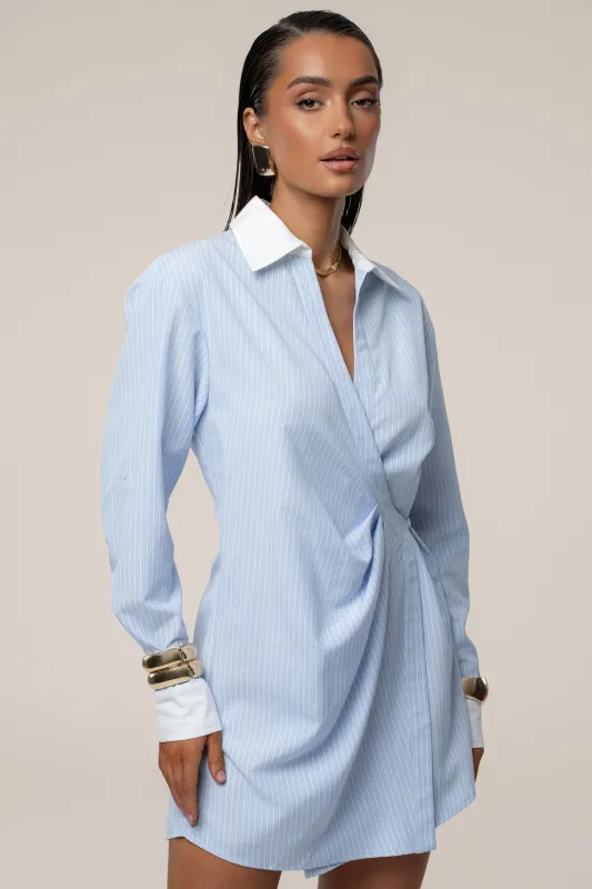Blue Collared Wrap Shirt Dress sold by JLUXLABEL