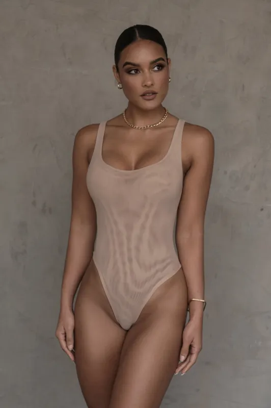 Beige Mesh Essentials Tank Bodysuit Undergarment sold by JLUXLABEL
