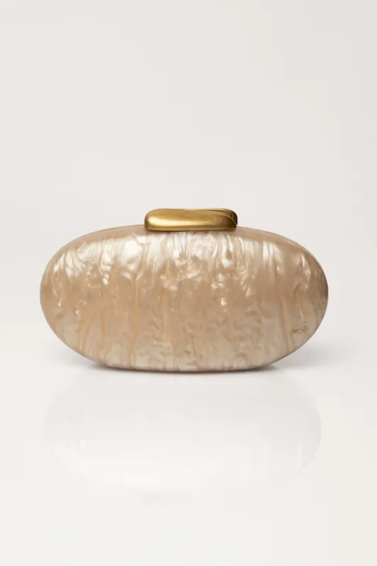 Beige Sirena Pearl Clutch sold by JLUXLABEL
