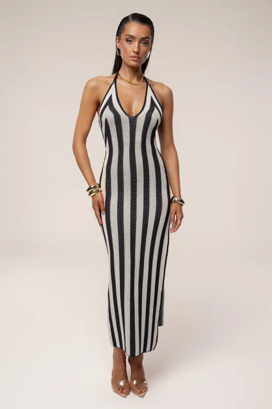 Black/Ivory Striped Slit Maxi Dress sold by JLUXLABEL