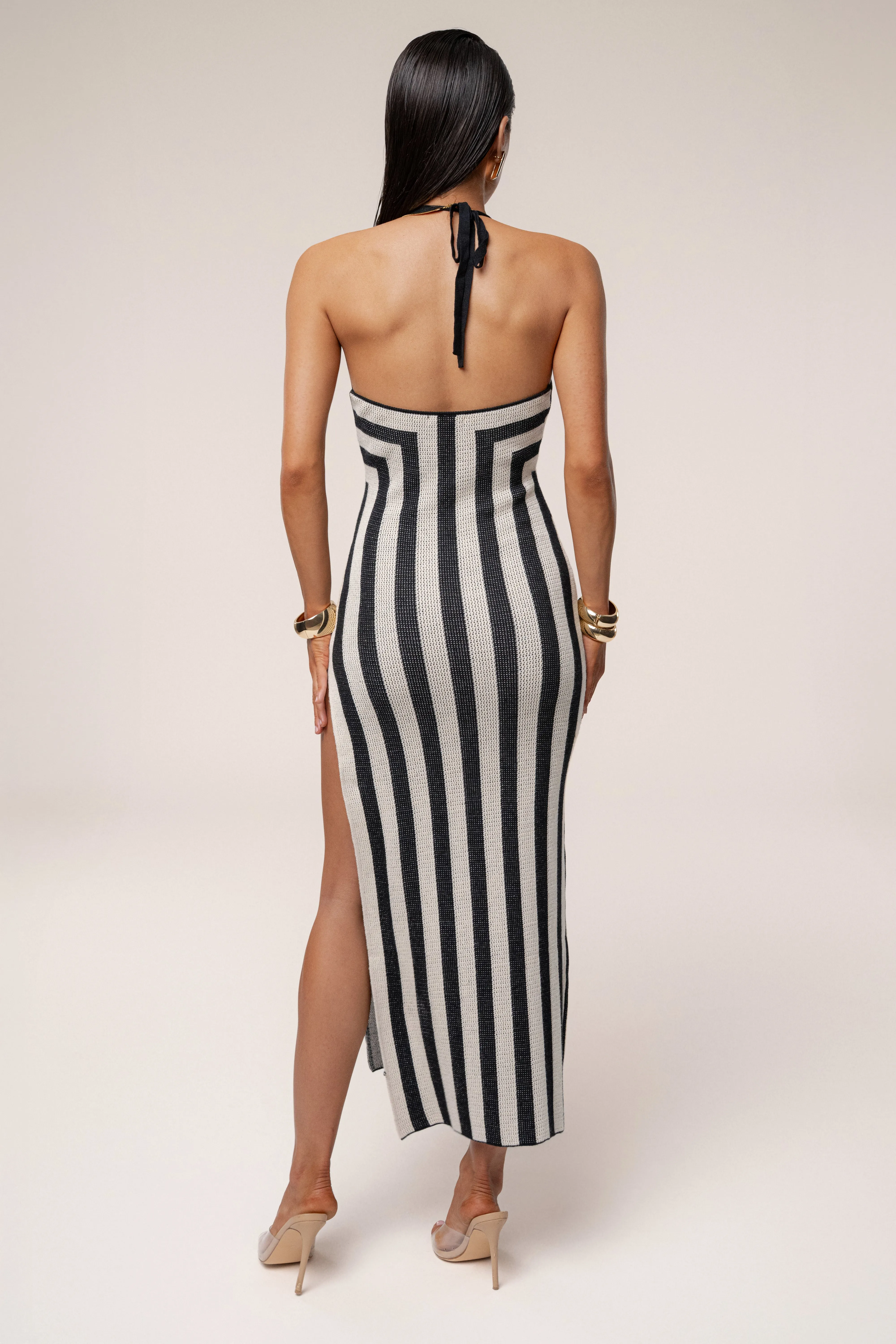 Black/Ivory Striped Slit Maxi Dress sold by JLUXLABEL product image thumbnail 5