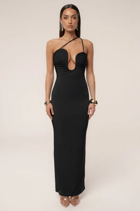 Black Eclipse Plunge Neck Dress sold by JLUXLABEL