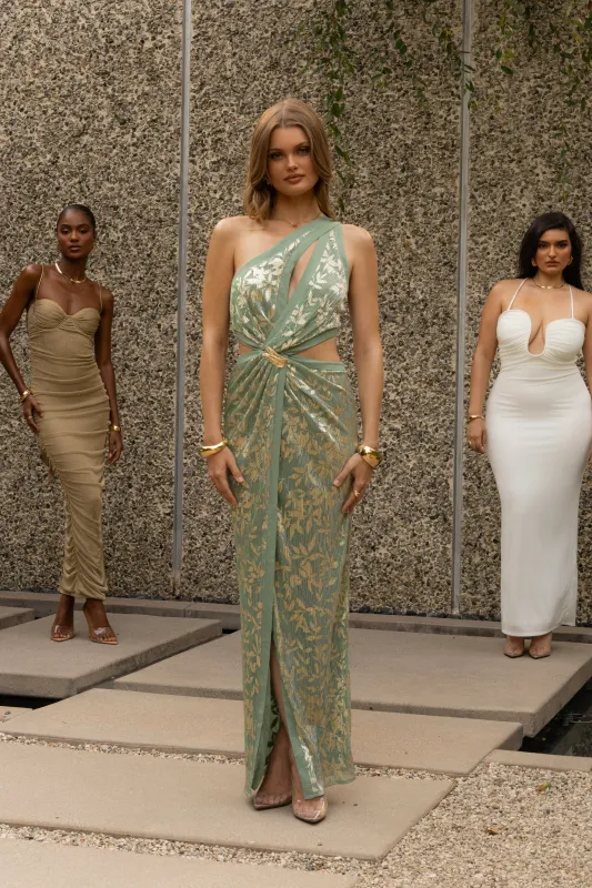 Sage One Shoulder Keyhole Dress sold by JLUXLABEL