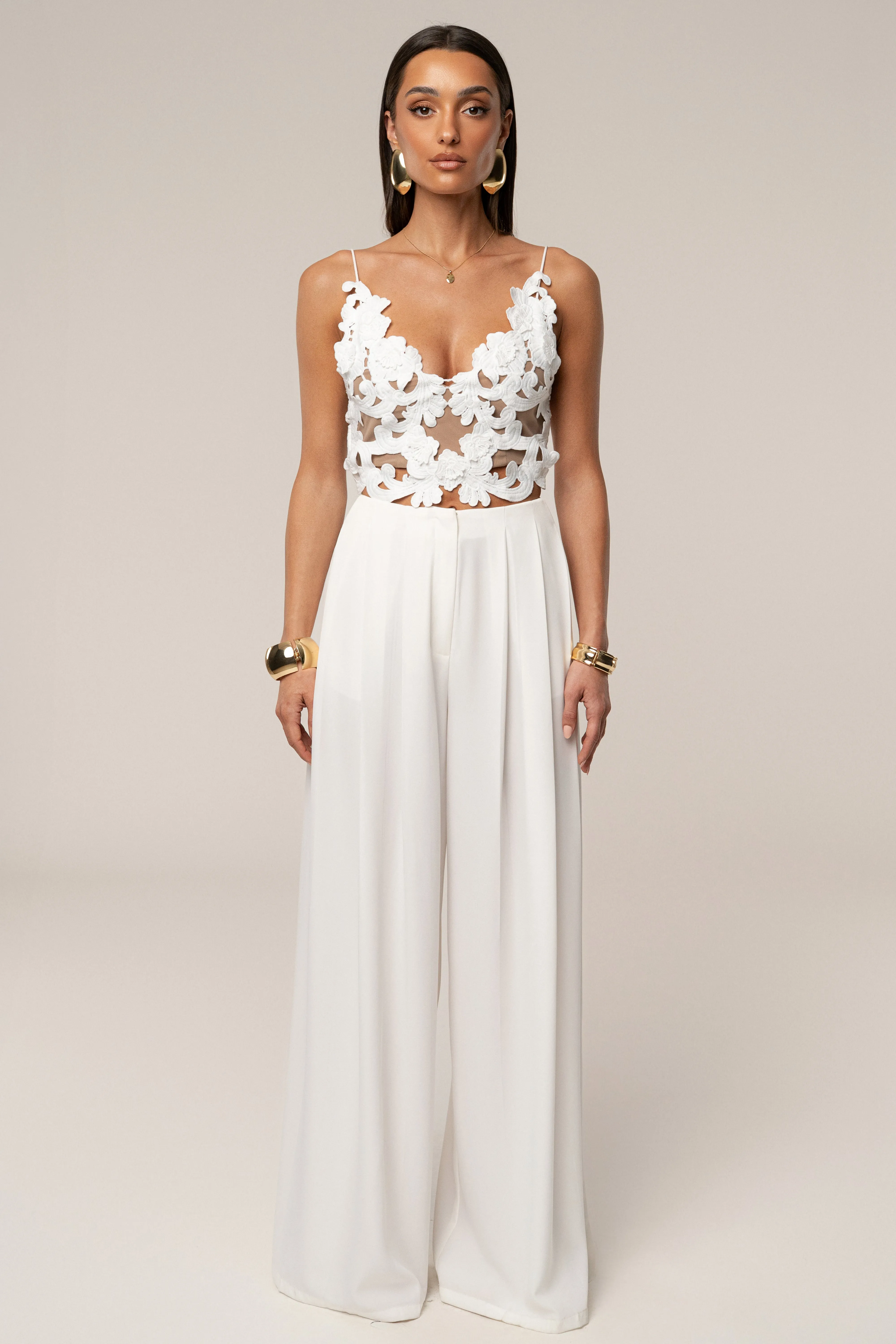 White Summer Ease Wide Leg Pants sold by JLUXLABEL