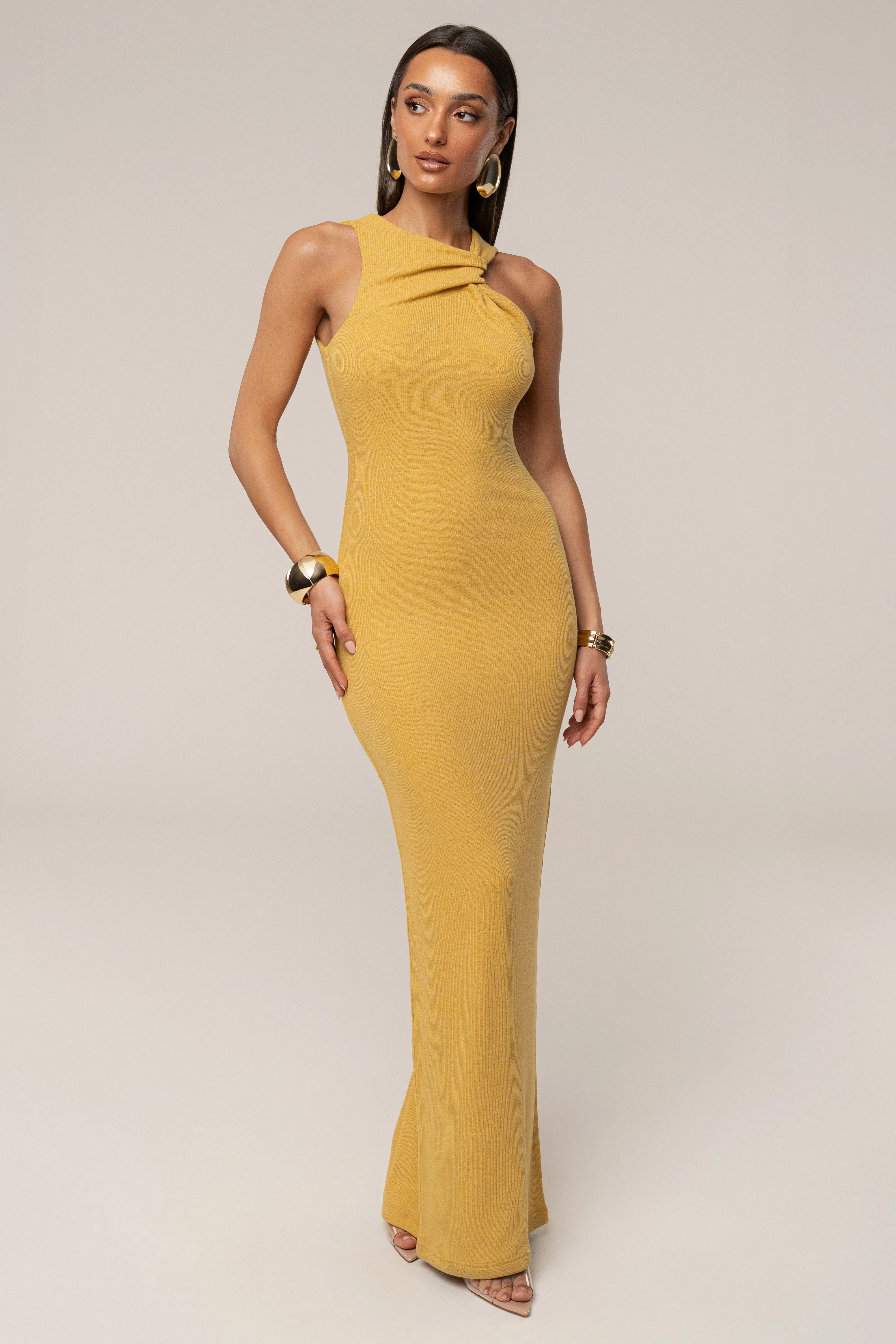 Yellow Alessia Knit Maxi Dress sold by JLUXLABEL